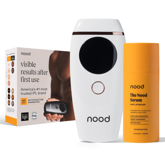NEW Nood™ Flasher 2.0 + Serum — IPL Laser Hair Removal Device for Women & Men with After Shave to Treat & Prevent Ingrown Hairs, Bumps Slowing Hair Regrowth — Pain-Free IPL Hair Removal — Gloss White