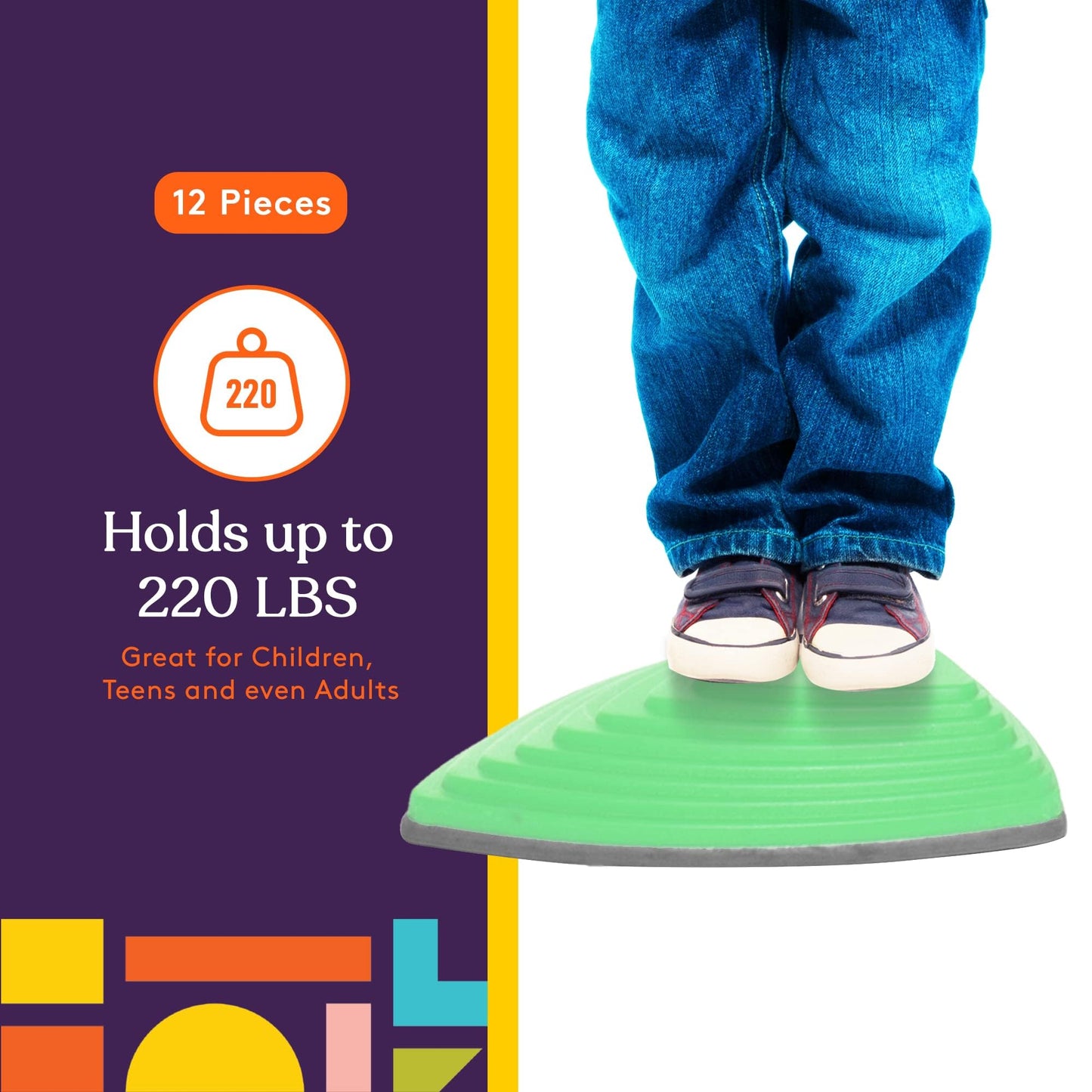 Special Supplies Stepping Stones for Kids Indoor and Outdoor Balance Blocks Promote Coordination, Balance, Strength Child Safe Rubber, Non-Slip Edging (12 Pk)