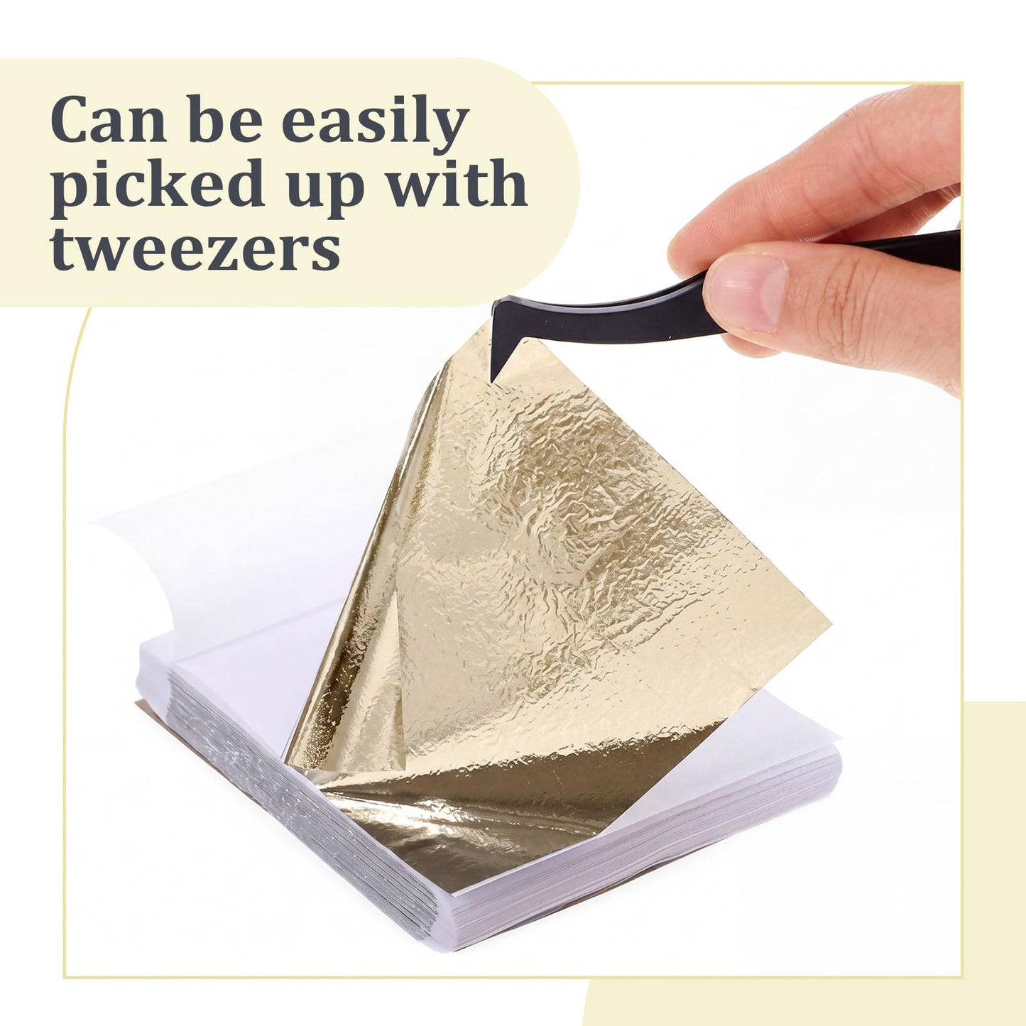 Maitys 400 Pcs Imitation Gold Leaf Sheet, for Art Silver Foil Sheet Set with Brush and Nipper for Painting Gilding Picture Frame Sculpture DIY Craft Decoration Furniture, 3.5 x 3.5 Inches(Champagne)
