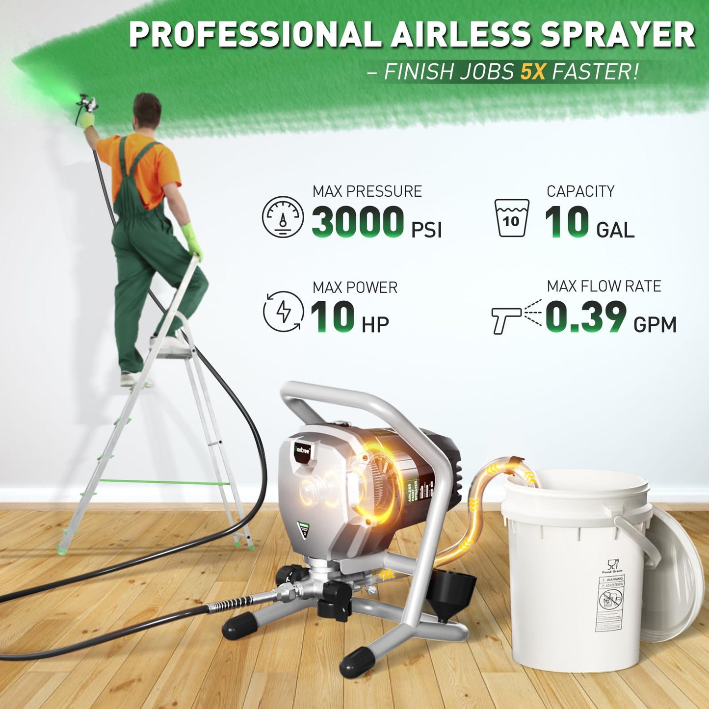Airless Paint Sprayer, High-Pressure Electric Paint Spray Gun with Extension Rod, Thinning-Free Professional Painting Tool for Interior/Exterior Walls, Fences, Ceilings, Cabinets (Mecha Style)