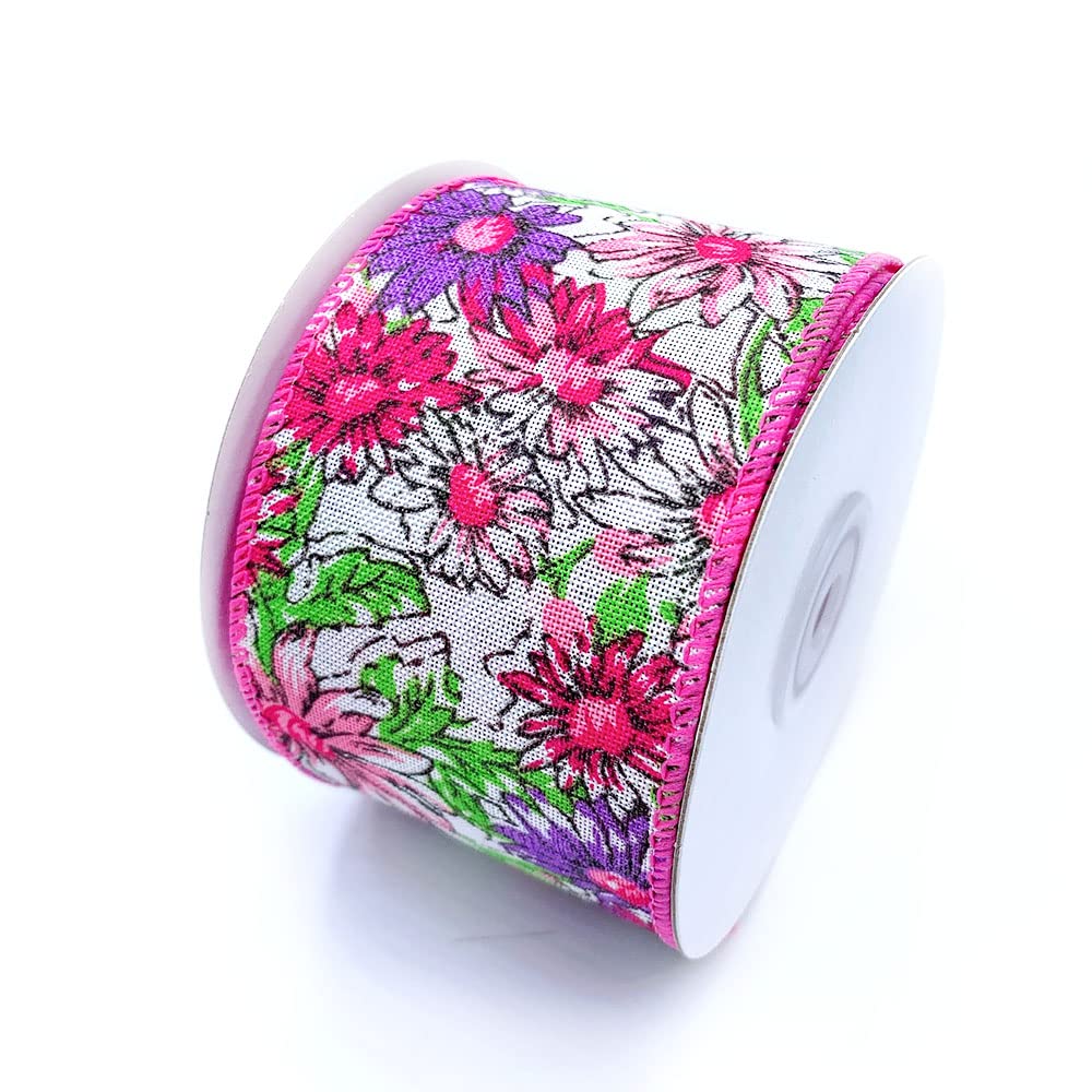 Designer’s Shop Spring Floral Wired Edge Ribbon 2.5” x 10 Yard for DIY Crafting, Home Décor (Pink Purple) WR 63-5066