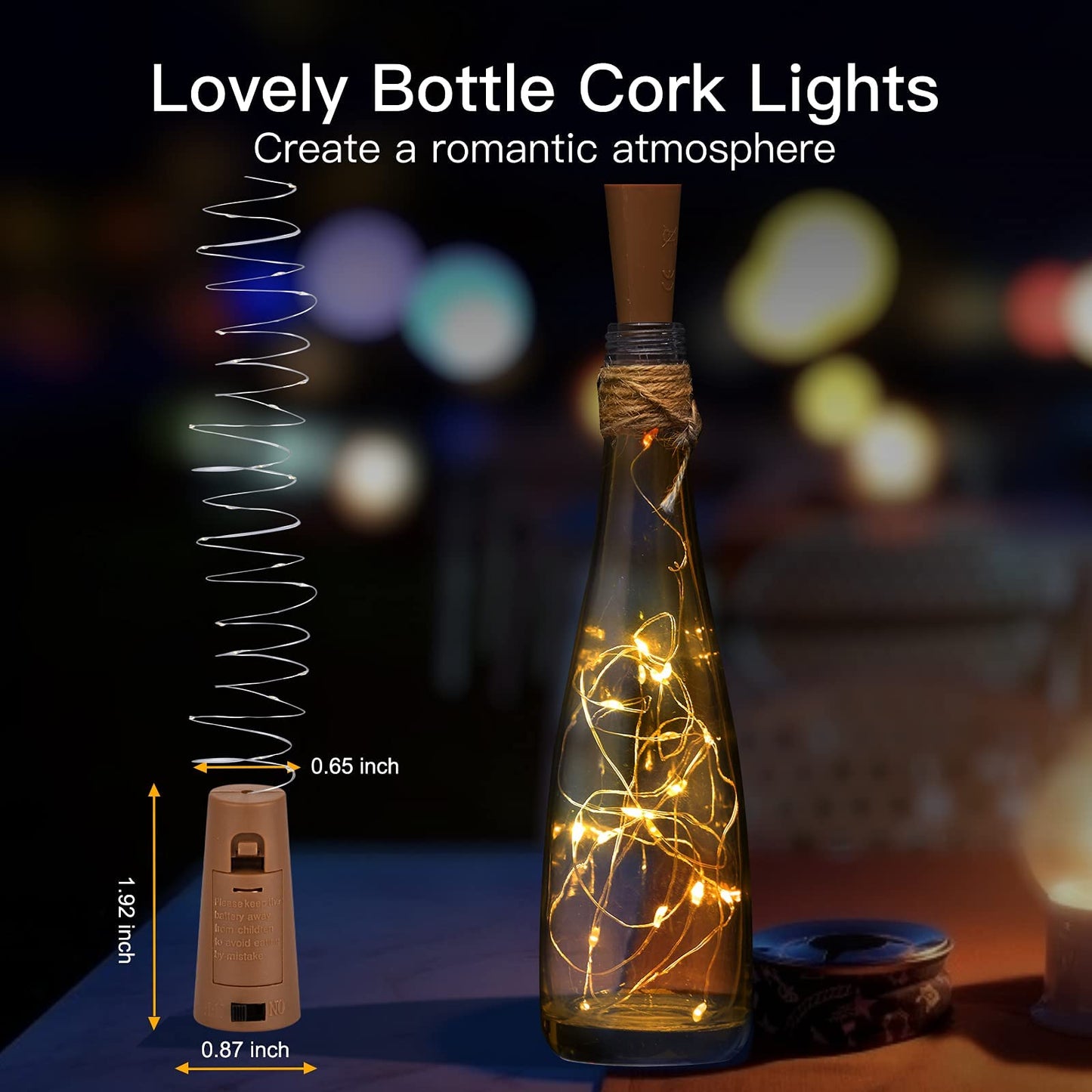 Brightown Wine Bottle Lights with Cork, 20 Pack 20 LED Waterproof Battery Operated Cork Lights, Silver Wire Mini Fairy Lights for Liquor Bottles DIY Party Bar Christmas Holiday Wedding Décor
