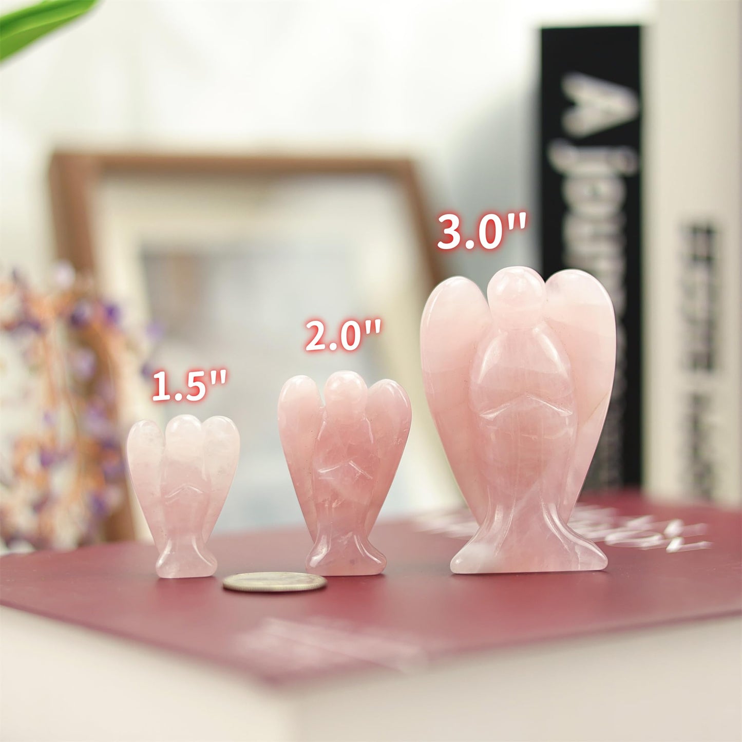 YATOJUZI 3" Rose Quartz Angel Decor Big Hand-Carved Angels Guardian Sculpture Statue Figurines Natural Crystal Stones and Healing Crystals Pink Home Room Office Desk Decoration Wisdom Gifts for Women