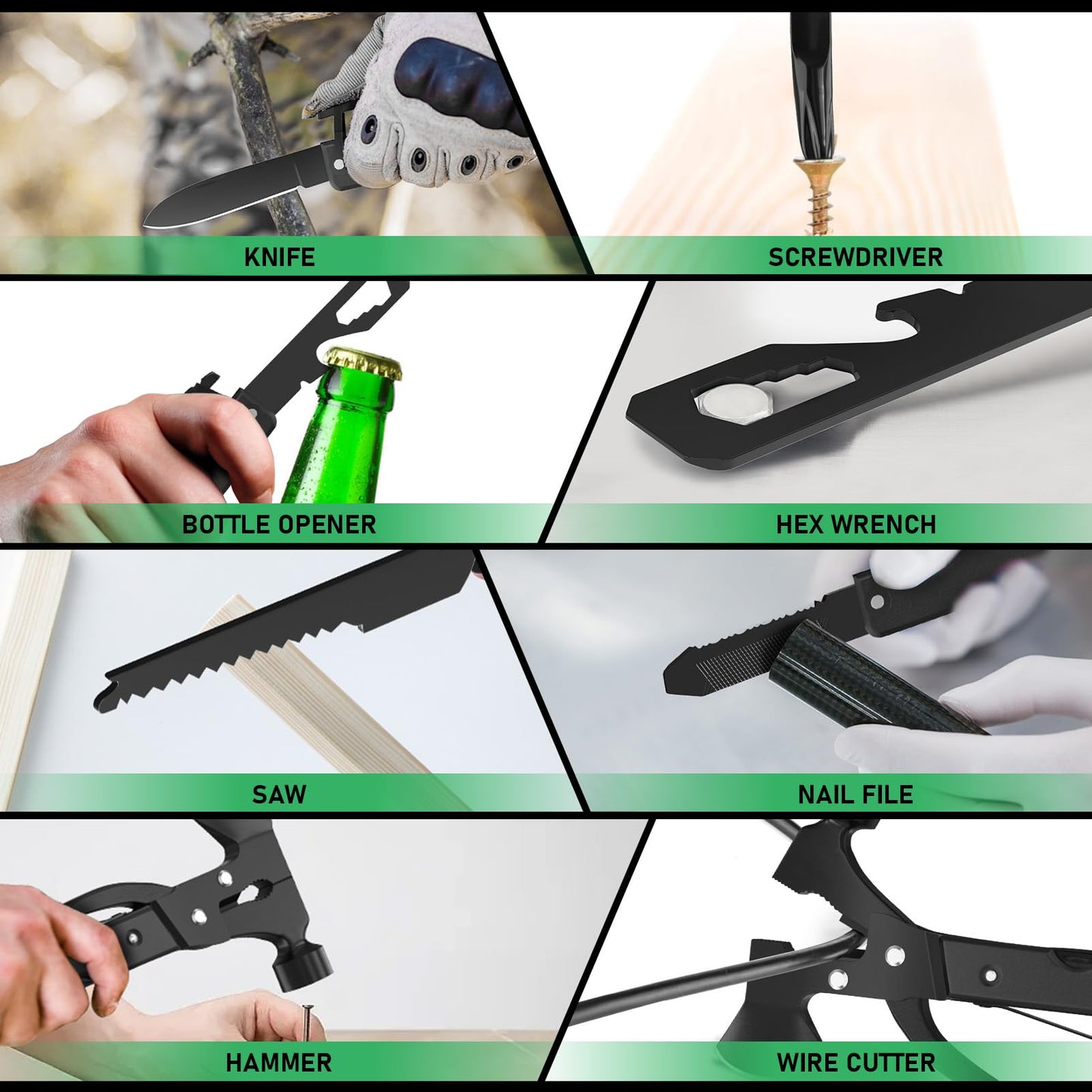 DETDLIB 15-in-1 Multitool Axe Hatchet, Birthday Gifts for Men, Essential for Camping, Hiking, Cool Gadget, Gifts for Men. Women, Dad, Him, Husband, Father, Mechanic, Boyfriend, Black