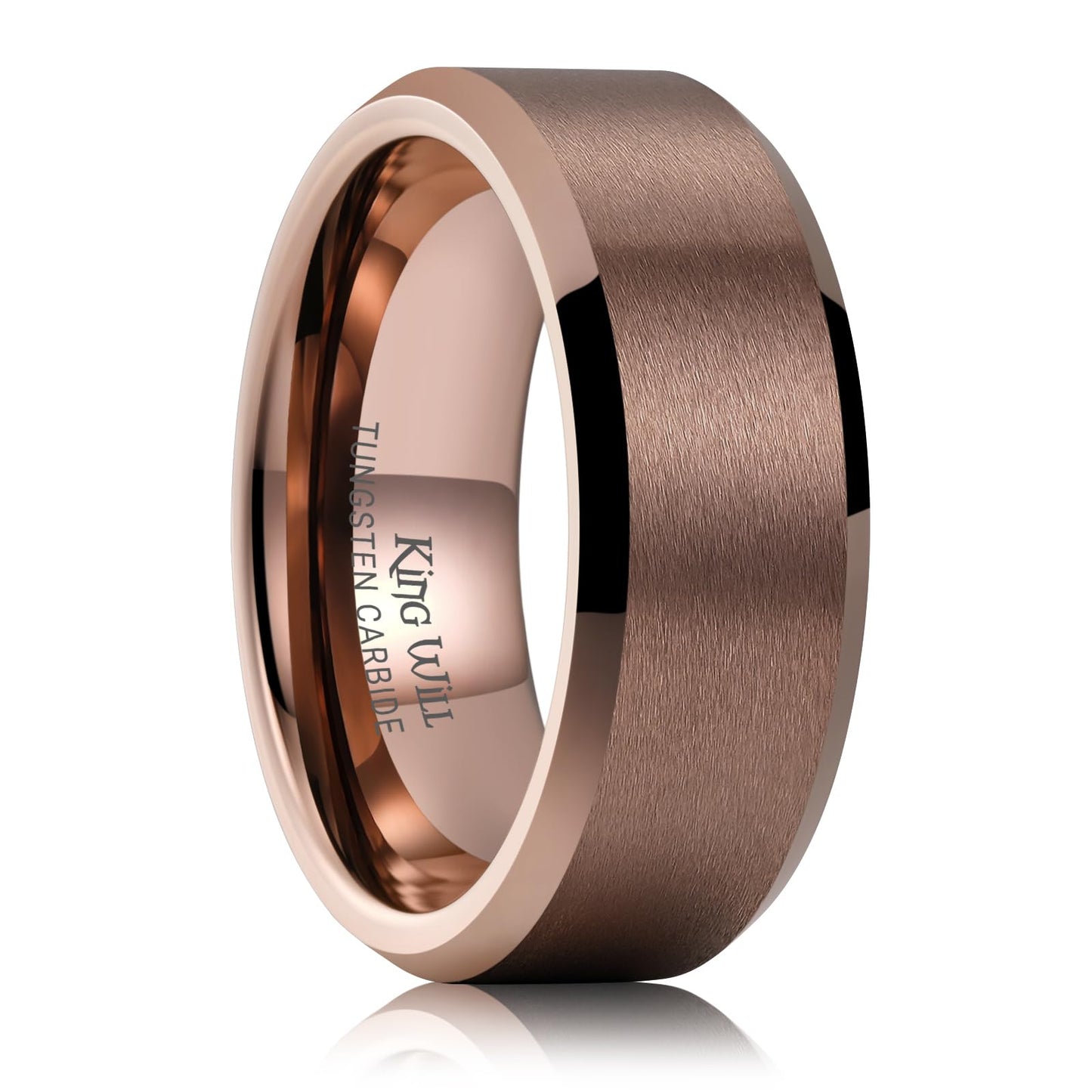 King Will Brown Basic Tungsten Rings For Men 8mm Wedding Band Polished Edge Brushed Matte Promise Ring Comfort Fit, Size 11