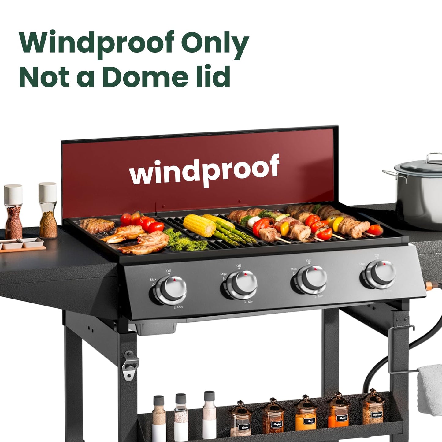 3 in 1 Propane Griddle Grill Stove Combo,4-Burner Propane Gas BBQ Grill with Porcelain-Enameled Cast lron Grates & Plate, 52,000 BTU Barbecue Combo Grill for Outdoor Cooking Camping Patio Backyard