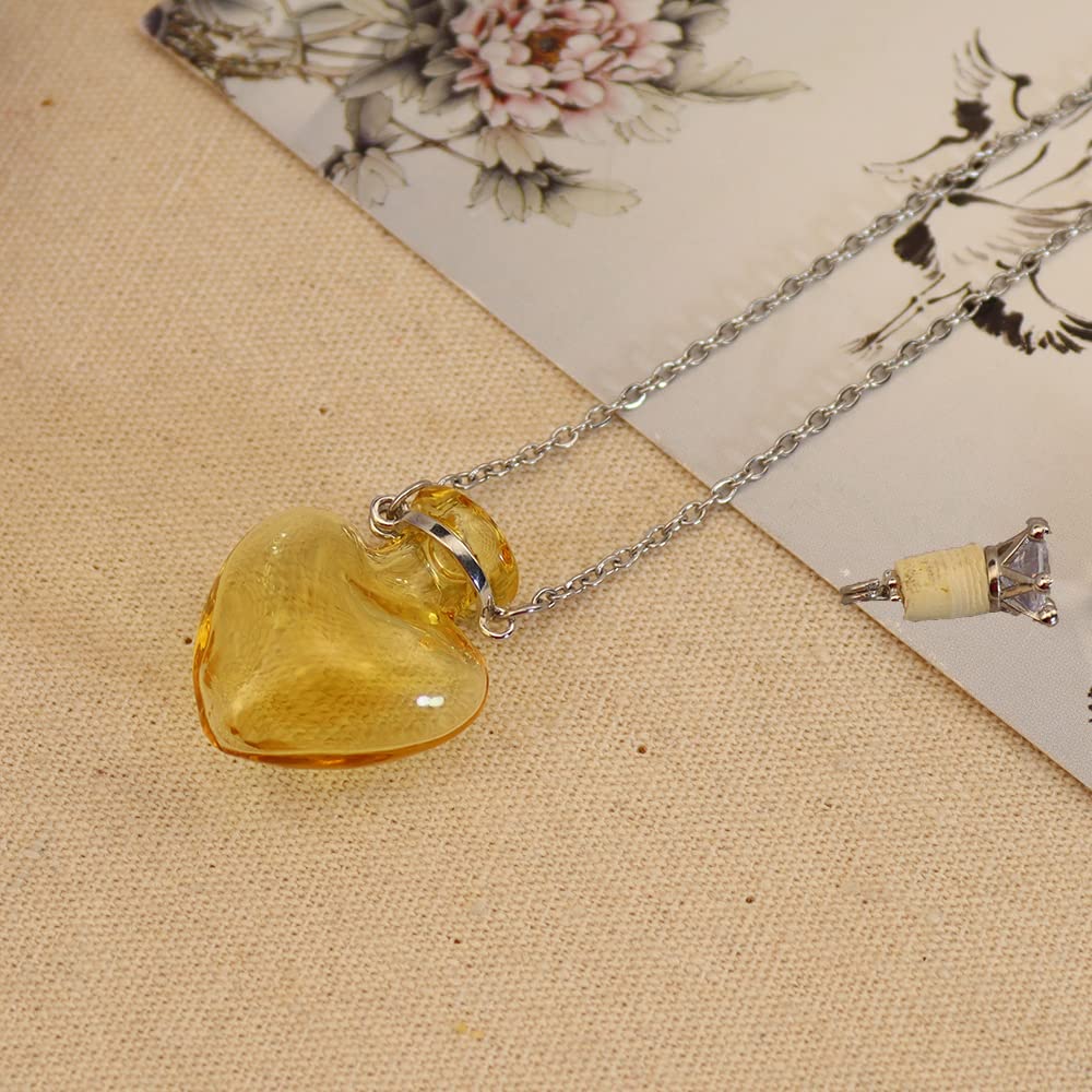 Bysxny 1PC 1PC Colorful Heart Vial Perfume Bottle Necklaces Stainless Steel Chain Make a Wish Aroma Essential Oil Diffuser Pendant necklace Women Jewelry (Yellow Heart)