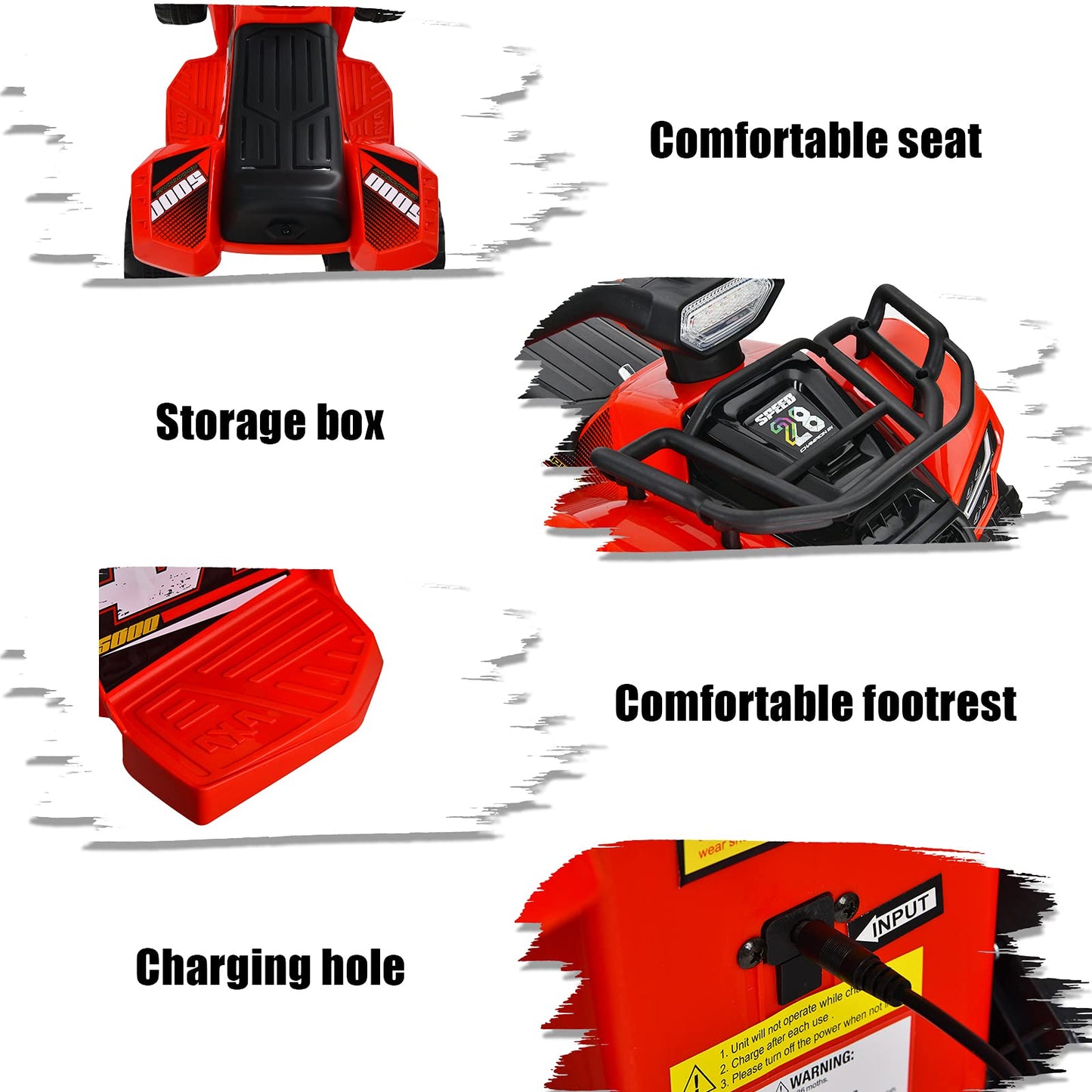 Costzon Kids ATV, 6V Battery Powered Electric Vehicle Four Wheeler Quad w/Storage Basket, Headlight, Horn, Music, MP3 & USB, Toddler 4 Wheeler Ride on Car Toy for Boys Girls 18-36 Months (Red)