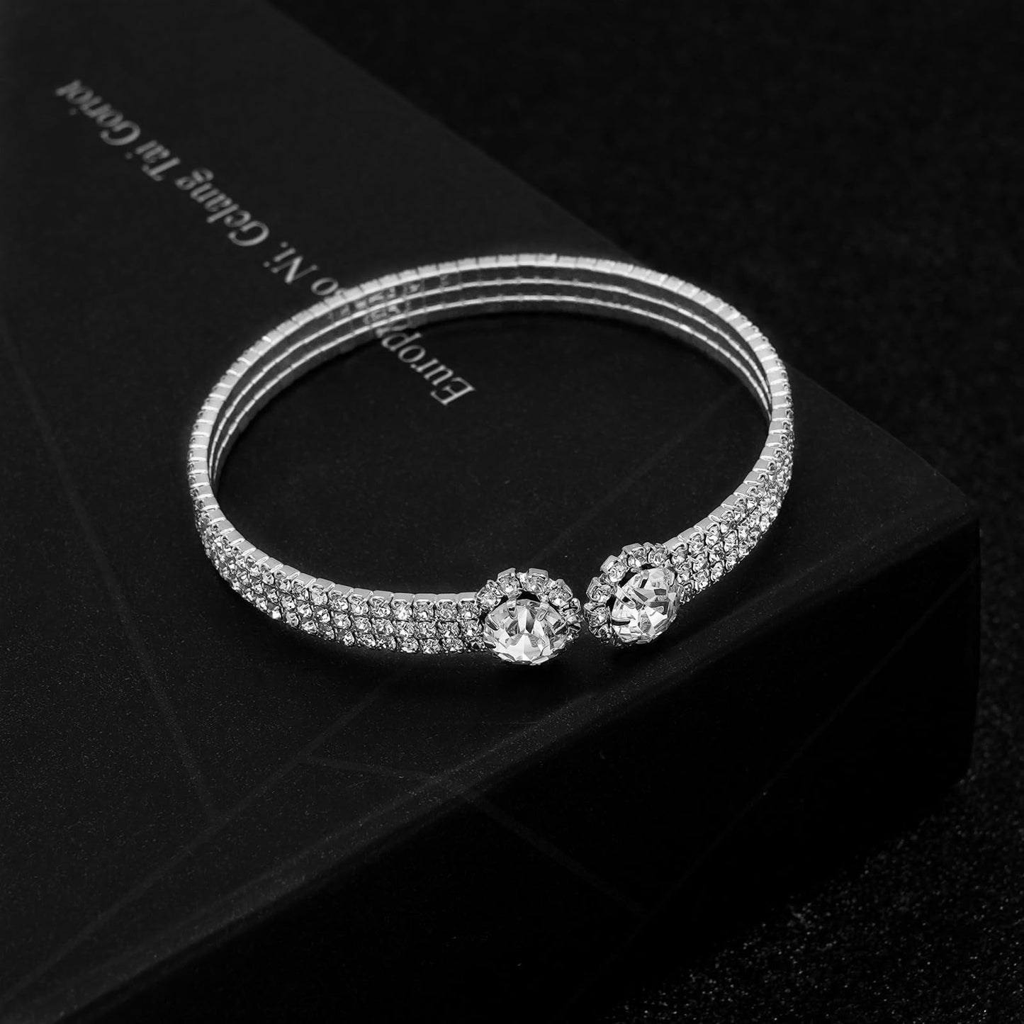 Tidefire Rhinestone Tennis Cuff Bracelet for Women Crystal Bridal Bangle for Prom Wedding Party Dating (1213 Silver)