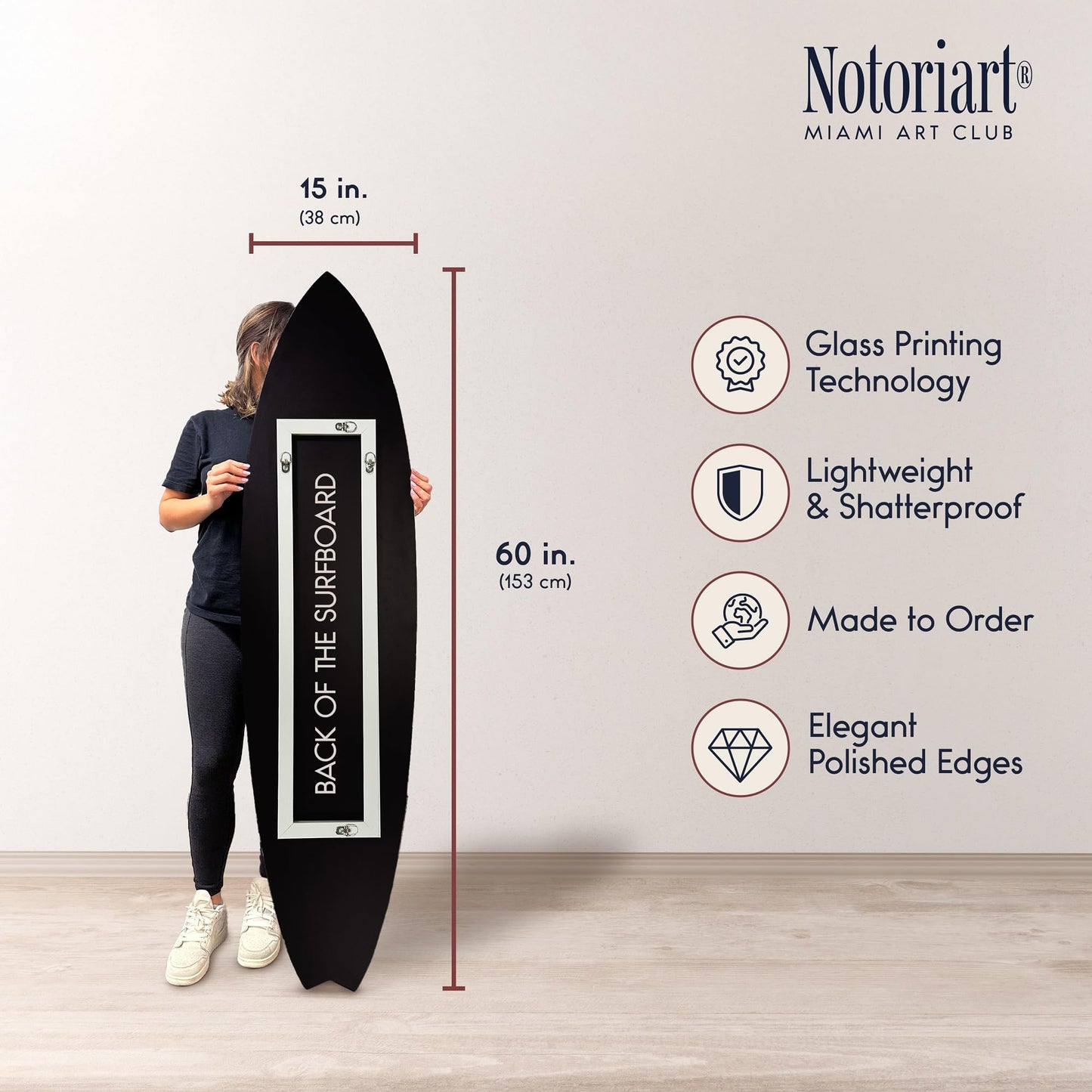 Notoriart Nature Boheme Surfboard Acrylic Wall Art Die-Cut Coastal Modern High-Gloss Home Decor, 15" x 60"