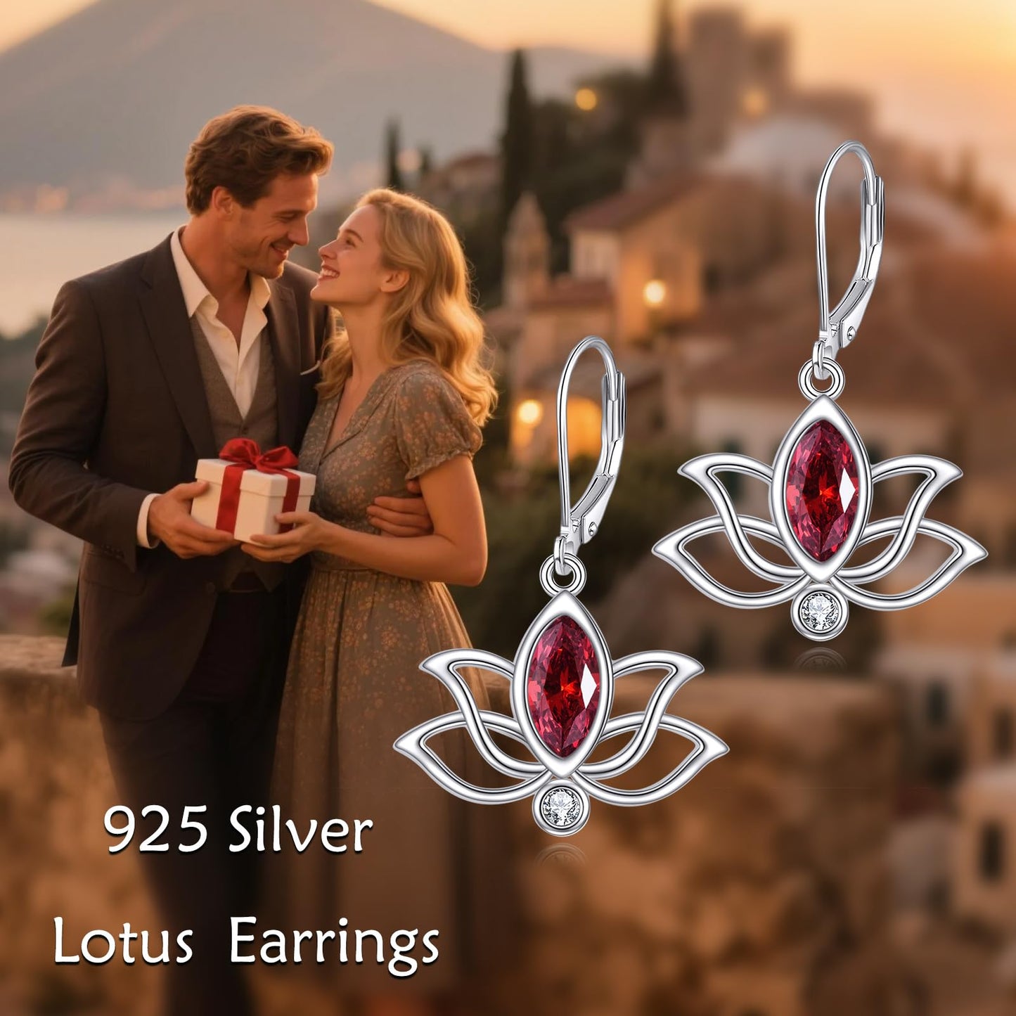 YFN Lotus Flower Earrings Sterling Silver Birthstone Lotus Leverback Dangle Drop Earrings Jewelry Gifts for Women (A. Jan)