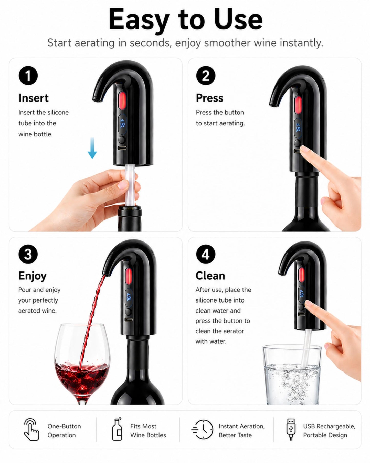 Electric Wine Aerator, Wine Decanter Pump Dispenser Gifts Set,Automatic Wine Aerator Pourer Spout. Wine Dispenser Pump Wine Accessories, Perfect Mothers Day Gifts