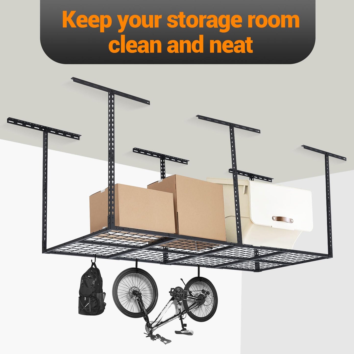 GarveeHome 3x8 ft Garage Ceiling Storage Racks, Overhead Garage Storage Rack Organization, Adjustable Ceiling Mounted Storage Racks, 600LBS Weight Capacity, Metal Garage Storage Organization Systerm