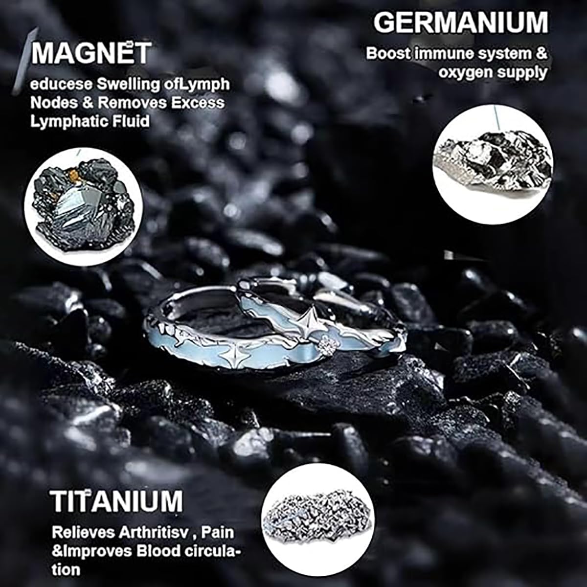 IMMUNOTRAX Magnetic Therapy Luminous Titanium Ion Adjustable Ring - Lymphatic Magtherapy Luminous Jewelry for Couples,Glow-in-Dark Wellness Ring Gift for Men/Women (B For Couples)