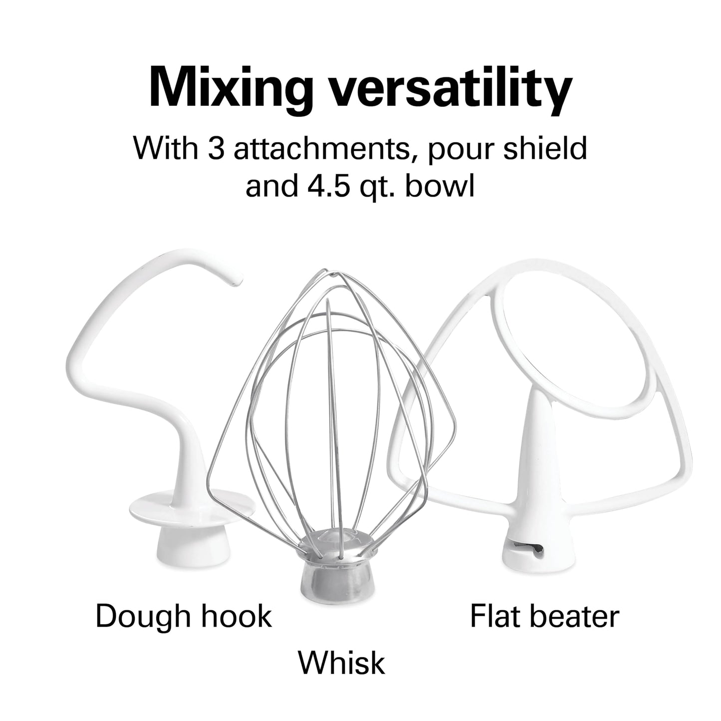 Hamilton Beach Die-Cast Metal Classic Electric Stand Mixer, 12 Speeds, 4.5-Quart Stainless Steel Bowl, Includes Flat Beater, Whisk, Dough Hook & Pour Shield, Powder-Coated Black Finish (63227N)