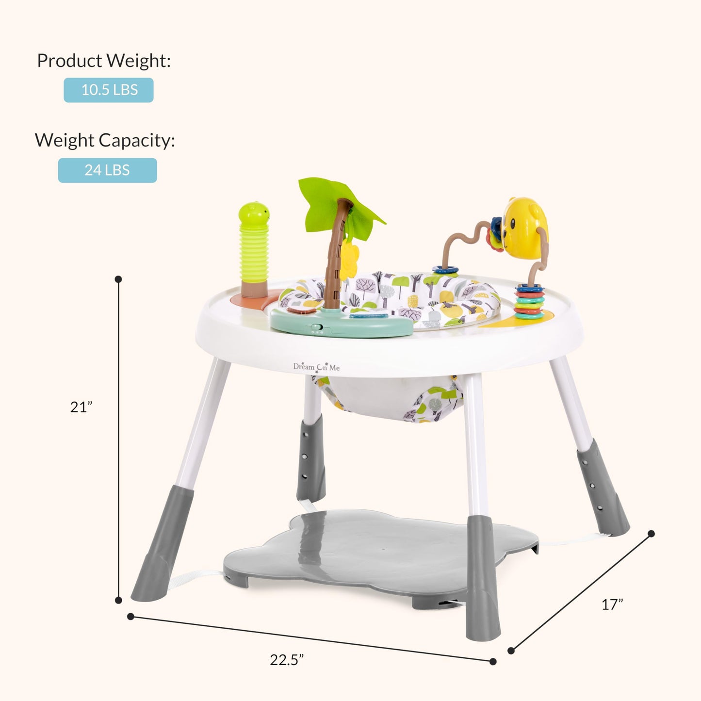 Dream On Me Curio Sit N Seek Baby Activity Center in Lime, 2 in 1 Activity Center and Play Table with 3 Detachable Toys and Music, 3 Level Height Adjustable Positions Activity Center for Baby