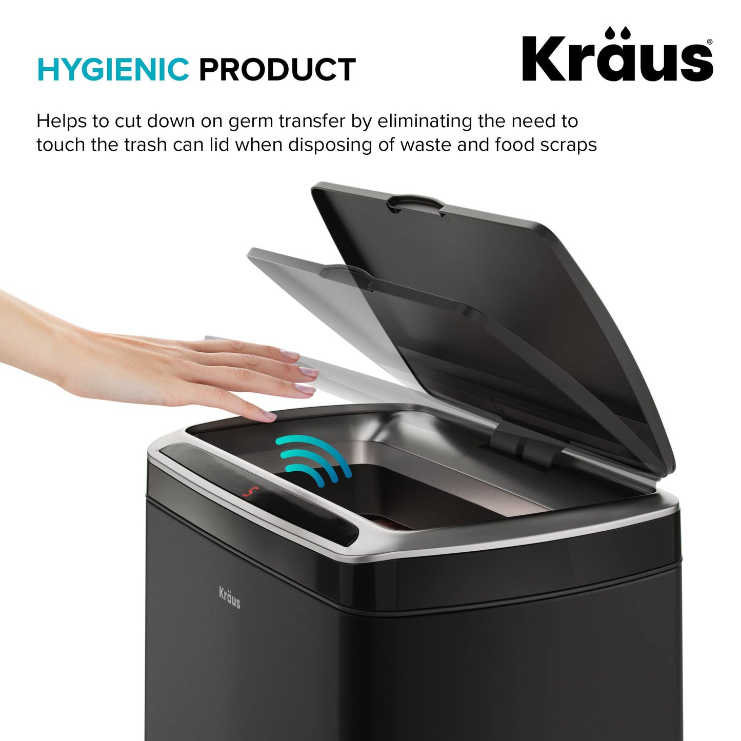 Kraus GarbagePro Rectangular 13 Gallon Hands-Free Motion Sensor Trash Can Battery Operated in Matte Black Finish with SoftShut Touchless Lid, KTCS-10MB