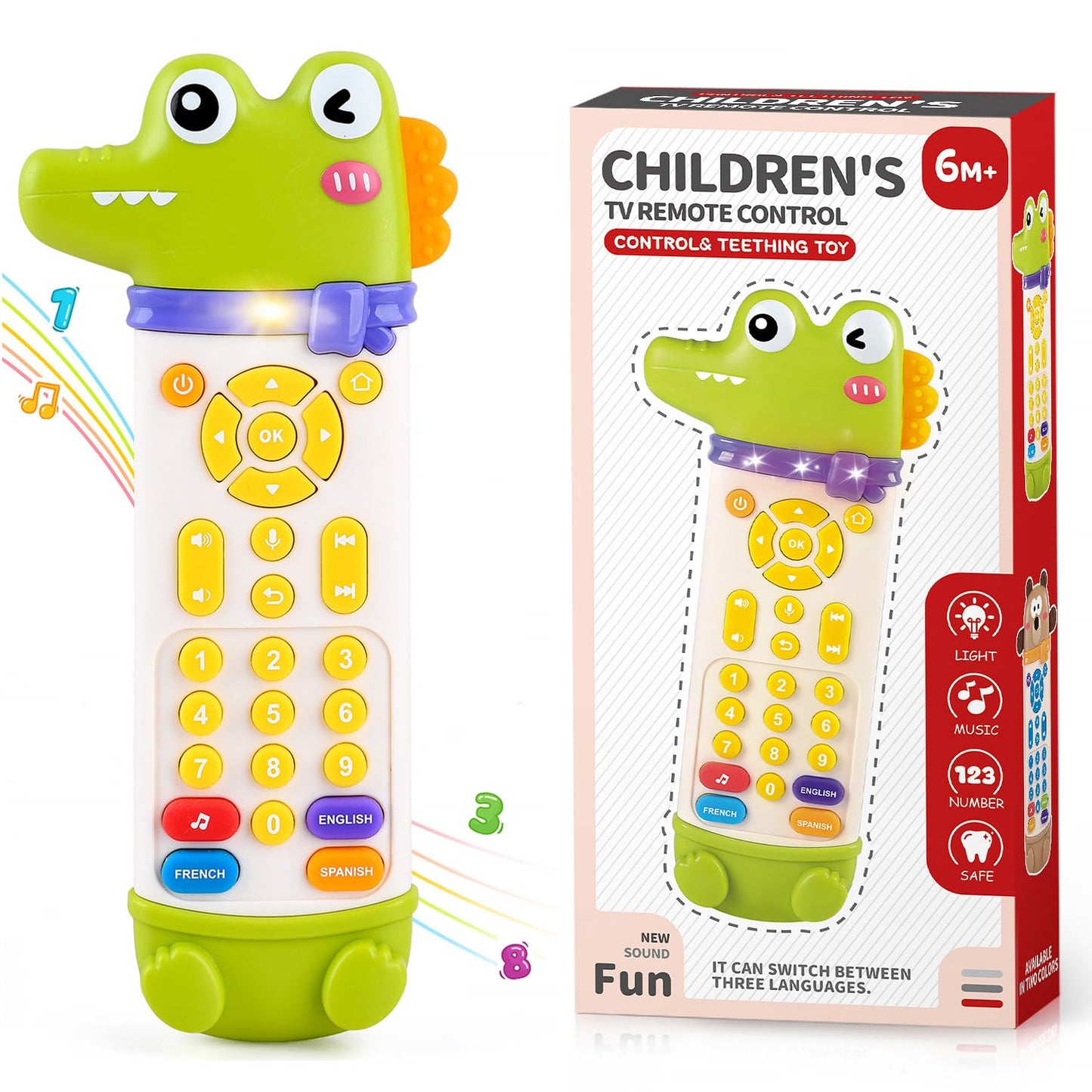 WeeHomm Baby Remote Control Toy, TV Remote Toy for Baby with Realistic Light and Sounds - 3 Languages (English, Spanish & French), Baby Musical Toys Gifts for Boys Girl 6 Month+