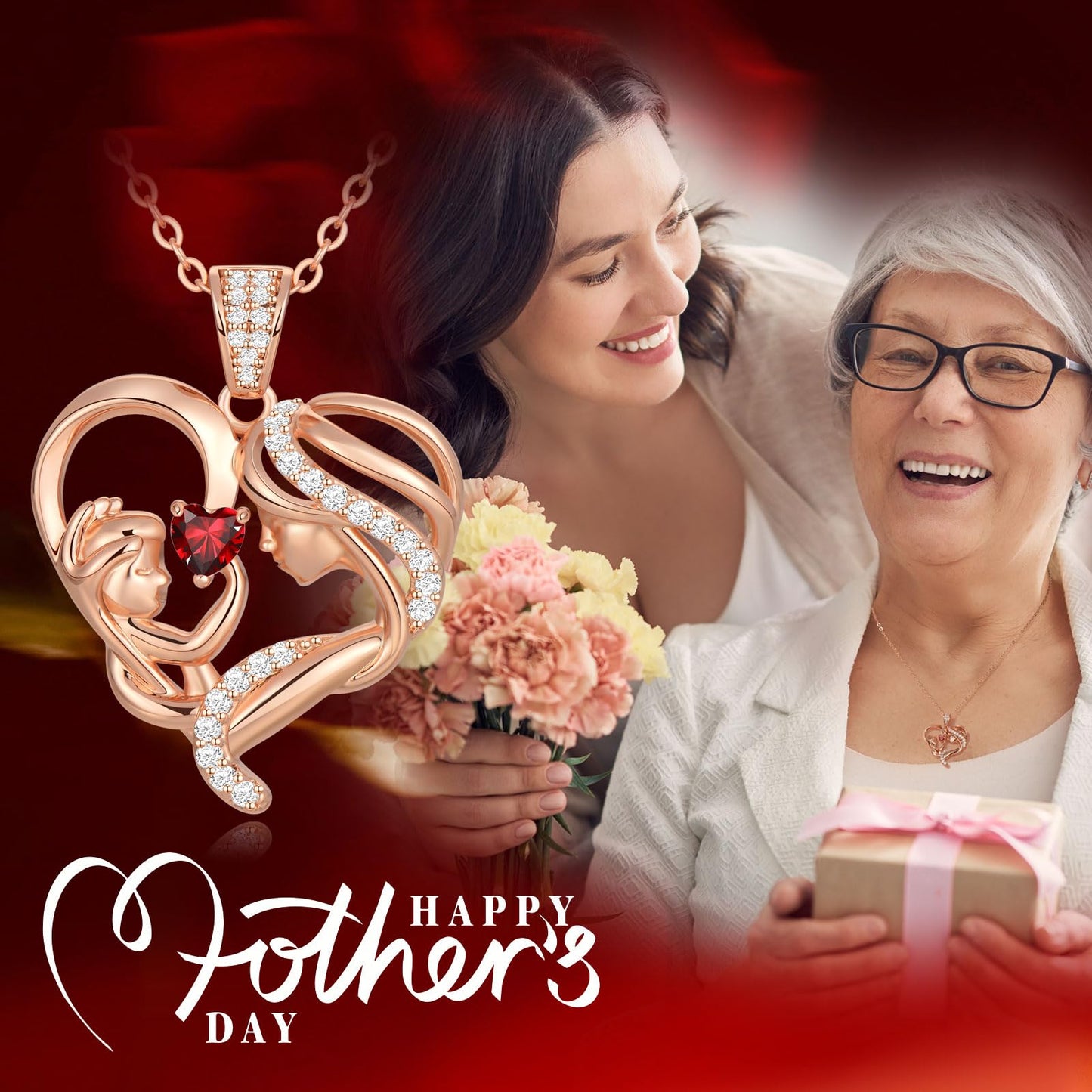 Zifeel Mothers Day Gifts for Mom Wife Her Grandma, S925 Sterling Silver Birthstone Necklaces Jewelry for Women, Mother's Day Love Heart Pendant Necklace for Anniversary Birthday Christmas Day