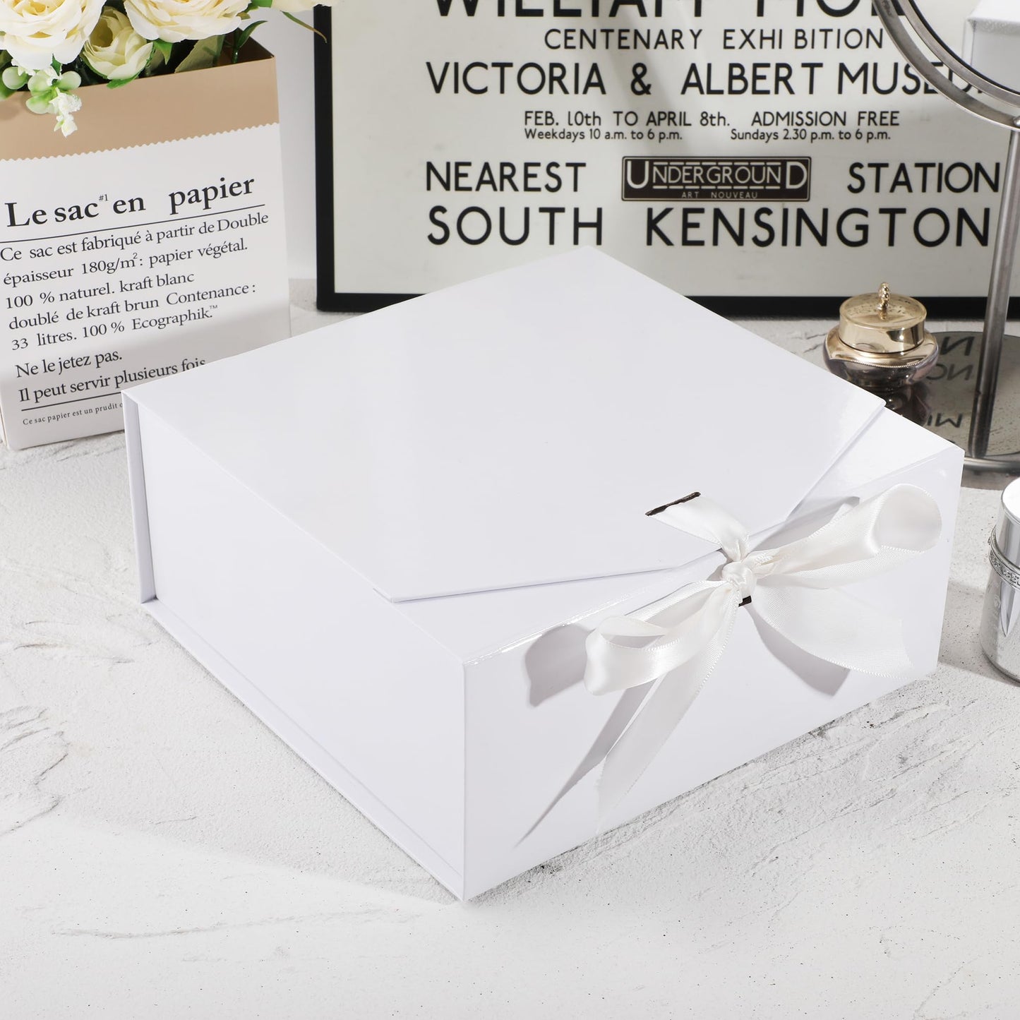OEMVALATY 8-Pack Gift Boxes,10x7.3x3.5 Inch Magnetic Gift Boxes with Lids for Presents,White with Ribbon, Bridesmaid Proposal Box for Wedding, Storage, Birthday