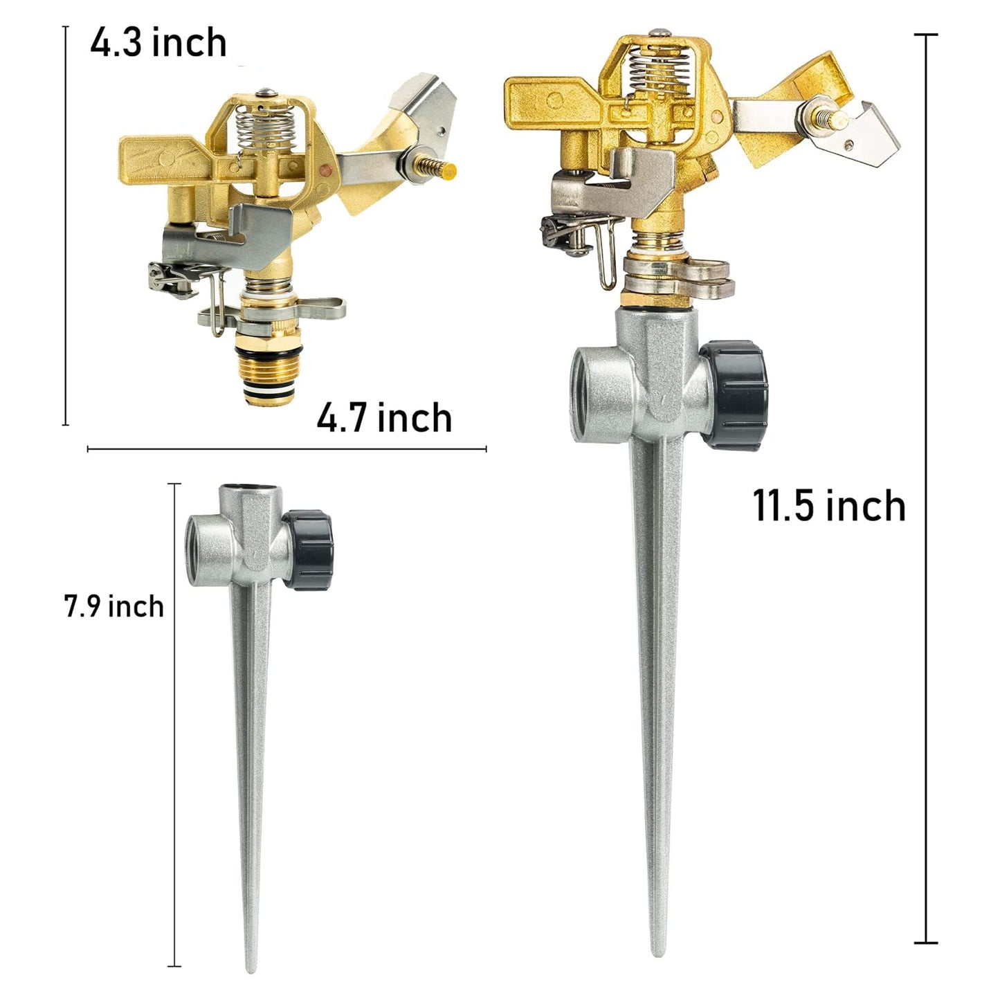 Hourleey 2 Pack Impact Lawn Sprinklers for Yard, Heavy Duty Water Sprinkler Head with Aluminum Alloy Spike Base, Adjustable Pulsating Sprinkler for Large Area Lawn Patio Garden