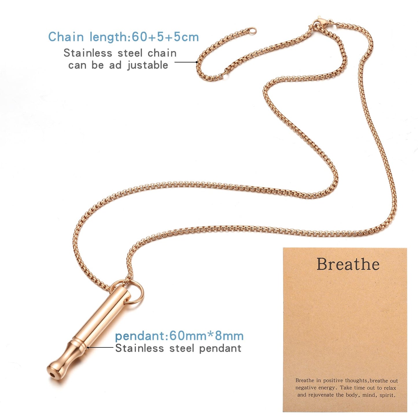 Mindfulness Breathing Necklace Stress Relief Pendant Stainless Steel Anxiety Breathe Necklace for Women Men (Rotundity, Rose Gold)