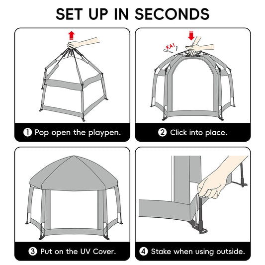 Palopalo Pop Up Baby Playpen with UPF50+ Canopy & Mat, Indoor & Outdoor Foldable Play Pen for Babies and Toddlers, Portable Baby Beach Tent with Travel Bag, Pop Up Pack and Play Yard, Grey