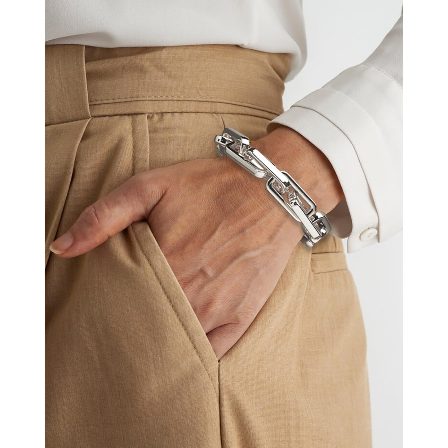 WZJLY Chunky Gold Bracelet for Women Non Tarnish, Trendy Stretch Cuban Link Chain Plated Gold Bangle Bracelets (Paperclip-Silver)