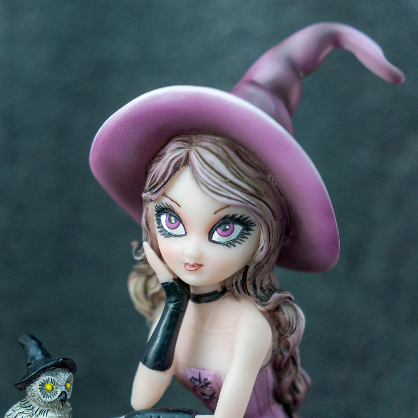 Mystical Purple Witch Resin Statue with Owl & Spell Book - Halloween Witchcraft Decor, Whimsical Gothic Home Accent, Fantasy Collectible Figurine for Desk, Shelf & Office, Unique Wiccan Altar Decor