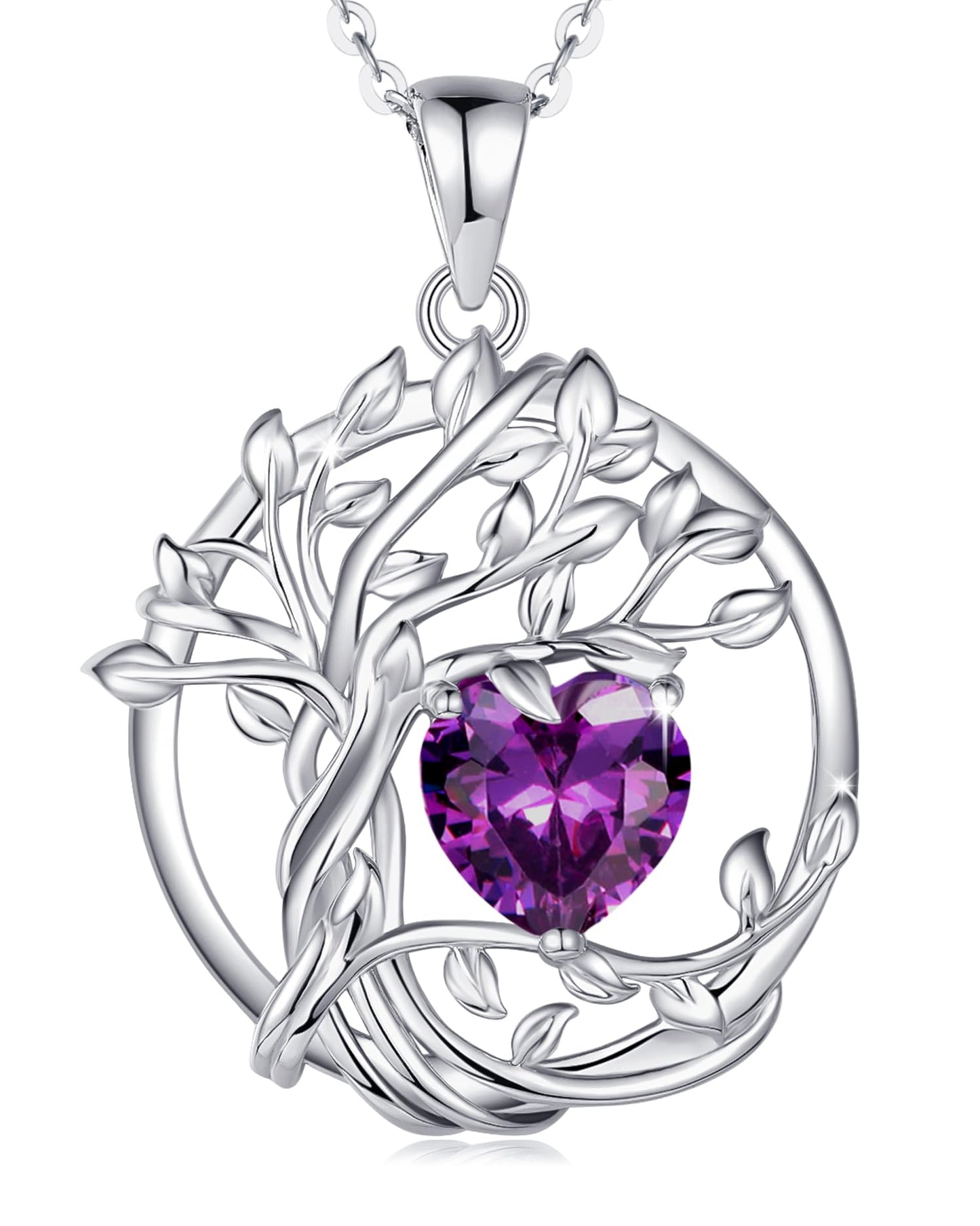 FANCIME Tree of life Birthstone necklace for women Sterling Silver Tree Jewelry Amethyst Pendant February Birthstone Purple Gemstone Anniversary Birthday Mothers Day Gifts for Wife Her