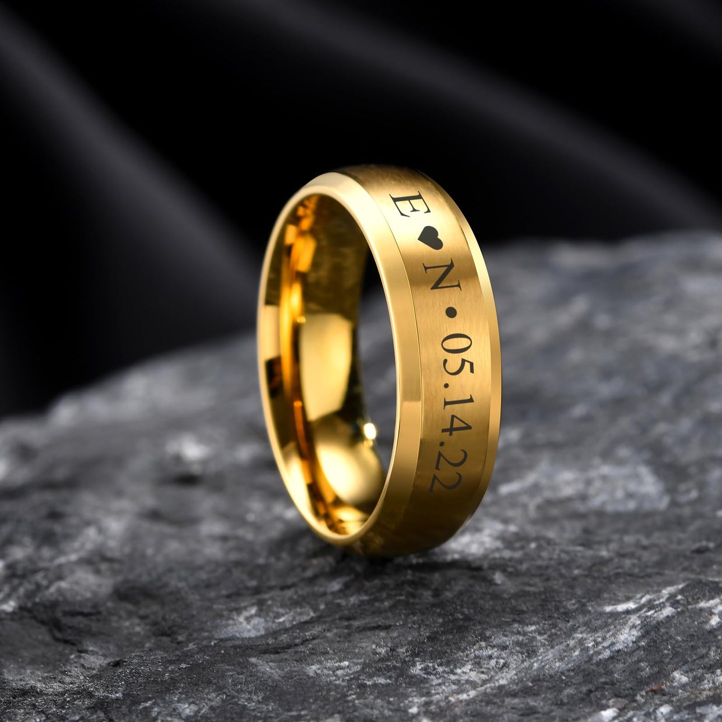 VNOX Customize Gold Plated Stainless Steel Beveled Edge Matte Brushed Finish Rings for Wedding Band,Size 12