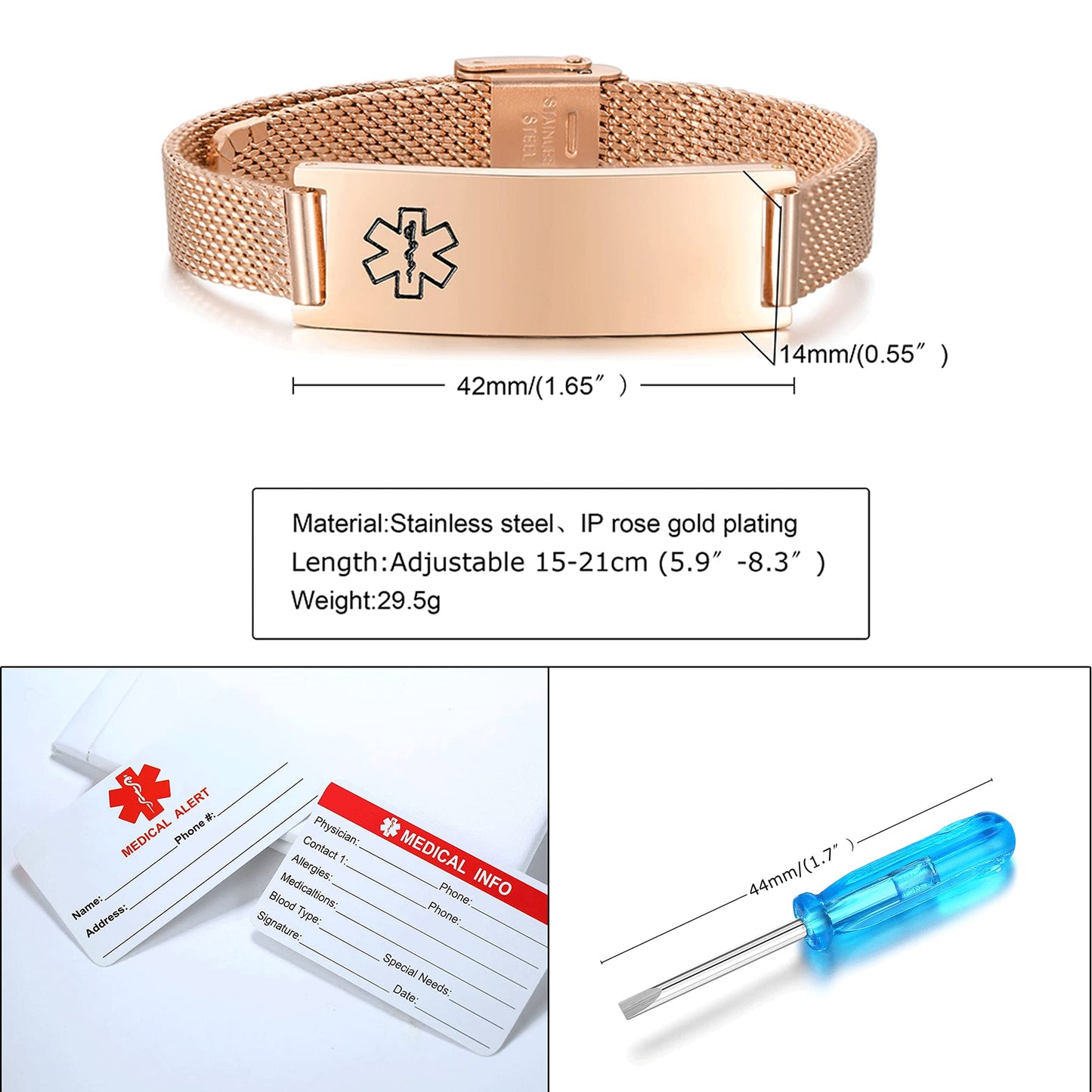VNOX PENICILLIN Allergy Medical Alert Bracelets for Men Women with Adjustable Stainless Steel Mesh Emergency Medical ID Bracelets Wristband