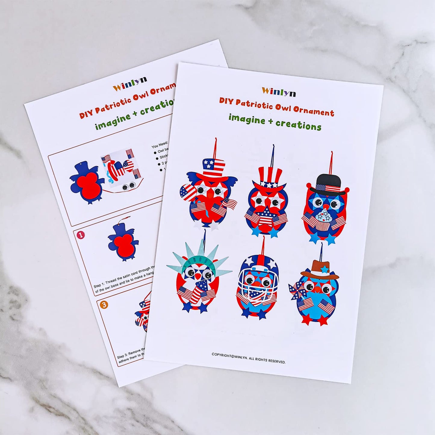 Winlyn 36 Sets 4th of July Craft Kits Patriotic Crafts DIY Owl Ornaments Decorations Art Sets Owl Shapes with Red White Blue USA Flag Patriotic Star Stickers for Kids Party Classroom Activities