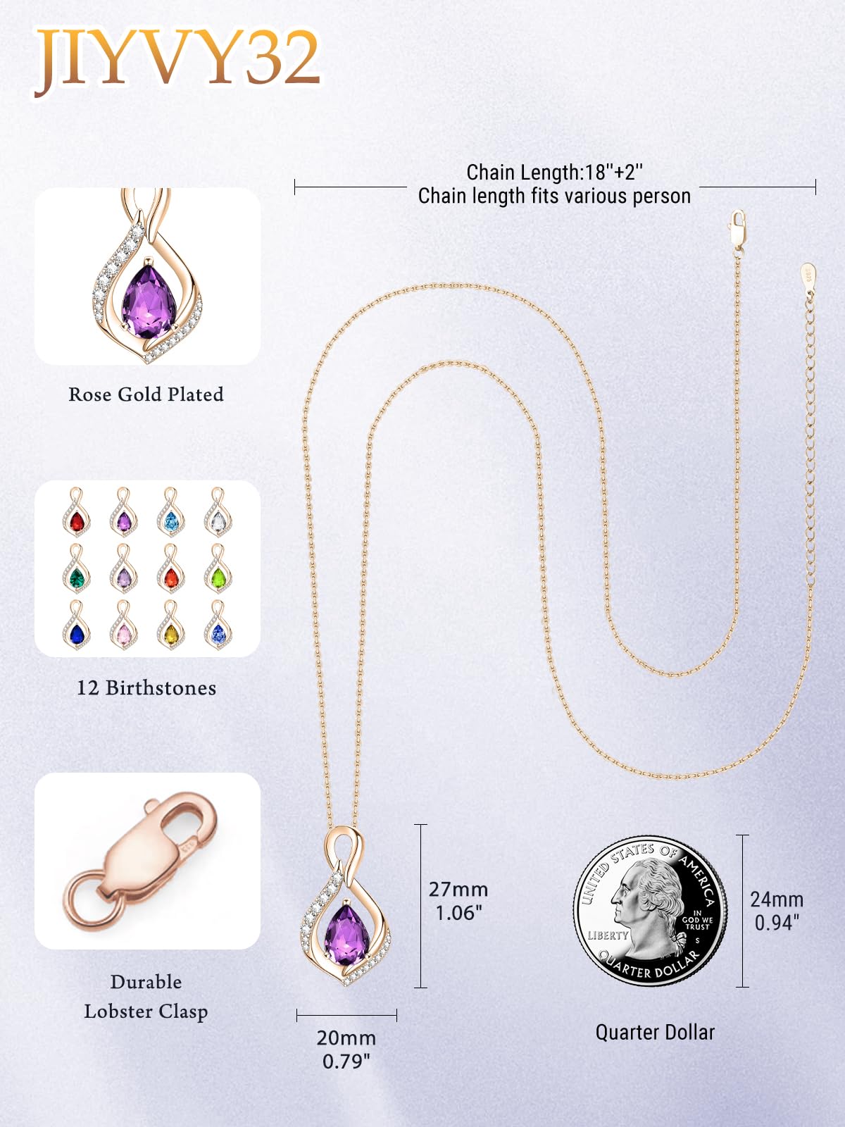 JIYVY32 Amethyst Infinity Necklace for Women February Birthstone Necklaces Rose Gold Plating Anniversary Birthday Gifts for Wife Her Mom Girlfriend Birthstone Jewelry Gifts for Women