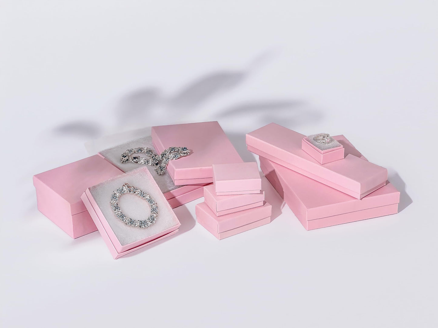 TheDisplayGuys - 25-Pack #53 Cotton Filled Cardboard Paper Jewelry Boxes Gift Case - Pastel Pink (5.4" x 3.9" x 1.0") - for Shipping or Storage
