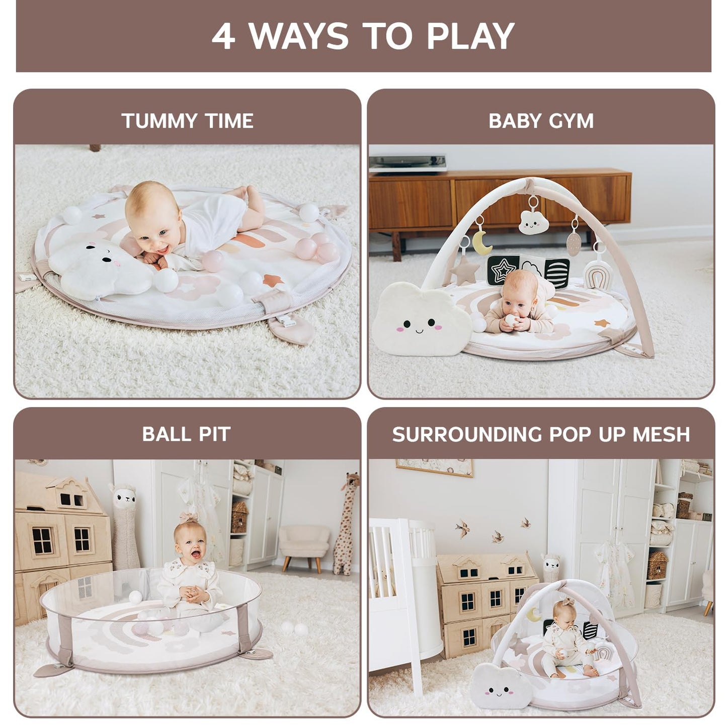 Aila+Aiden 6-in-1 XL Play Mat & Play Gym, Baby Gym, Baby Activity Gym, Sensory Exploration and Motor Skill Development Toys (Blush)