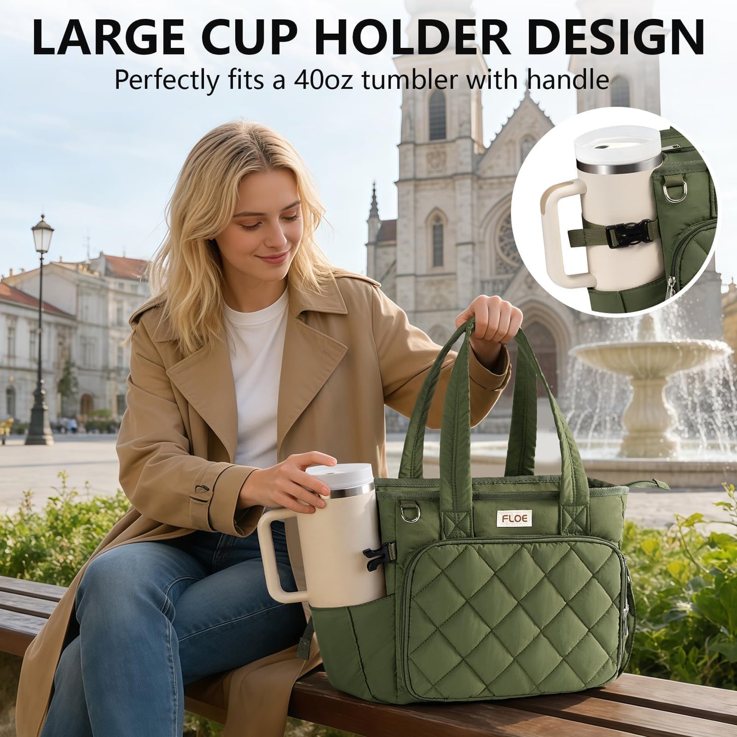 Large Bible Bag w/Bible Cover Case for Women, Puffer Bible Tote Bag Quilted Church Bag Book Carrying Case w/Shoulder Strap, Bible Study Supplies Journaling Kit Accessories Women Christian Easter Gift