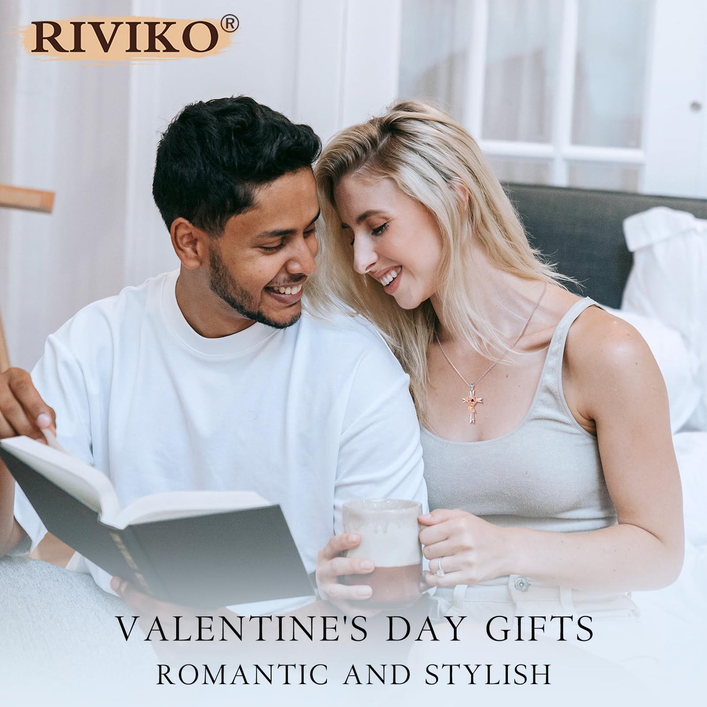 RIVIKO Mothers Day Gifts for Wife-925 Sterling Silver Cross September Birthstone Necklace for Women Cross Rose Pendant Necklaces Anniversary Jewelry Birthday Gift for Women Her Wife