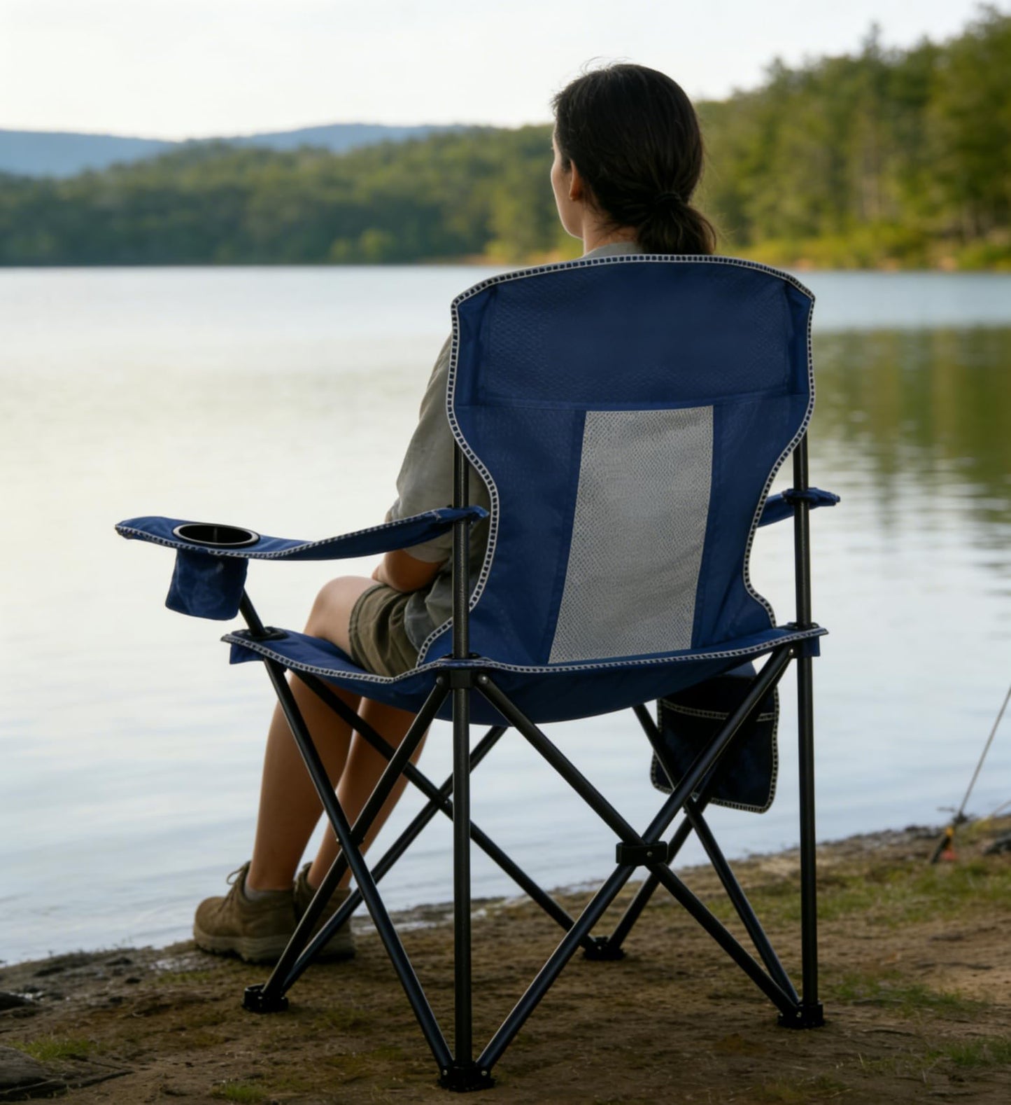 VOYSIGN Folding Camping Chair Mesh Back Portable Breathable Outdoor Chairs with Carry Bag & Cup Holder for Camping, Beach, Fishing, Sports, Patio, Blue