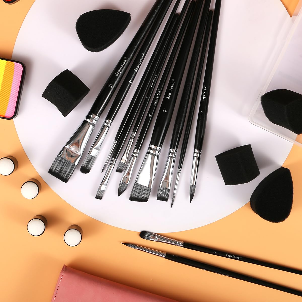 Depvision Paint Brushes Set 12 Pcs Face Painting Brushes and Sponges Set Professional Paint Brushes for Acrylic Painting Acrylic Oil Watercolor Tempera Painting Artist Paintbrush for Adult