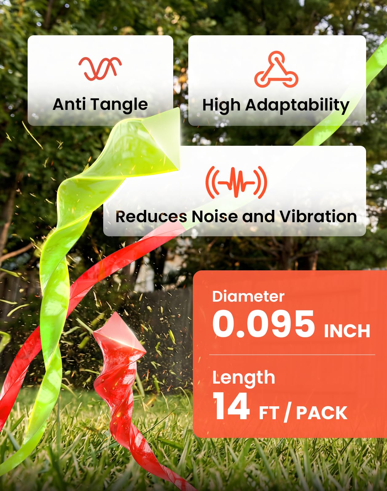18 Pack (AL2420PD) Twisted Trimmer Lines Compatible with All EGO 15” String Trimmers, 0.095" 252FT Replacement Trimmer Line for EGO Weed Wacker, Dual Color Pre-Cut Heavy Duty Line for EGO Weed Eater