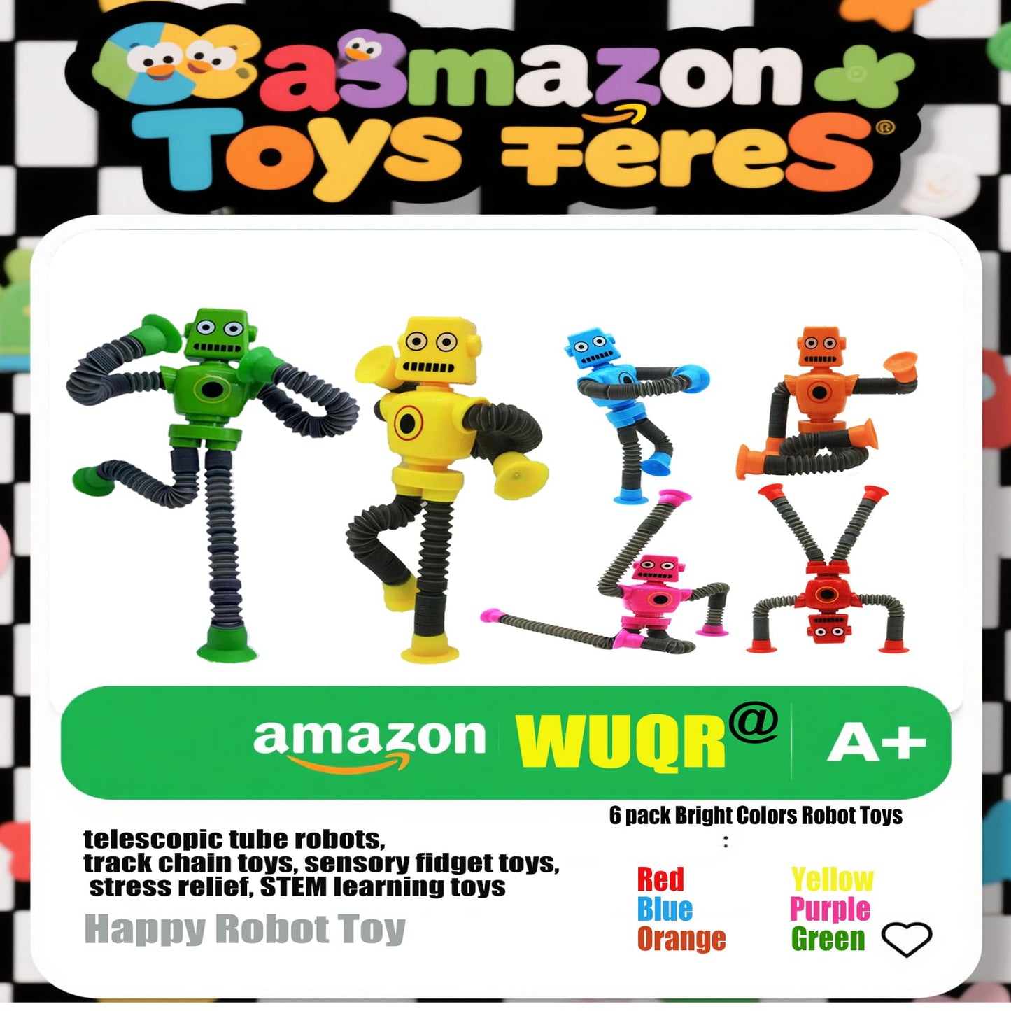 WUQR 12PCS Robot Suction Cup Toys Pop Tubes，Stress Relief Fun Robot-Shaped Suction Cup Toys for Ages 3+，Autism Sensory Products,Sensory for Kids with Autism，Christmas Easter