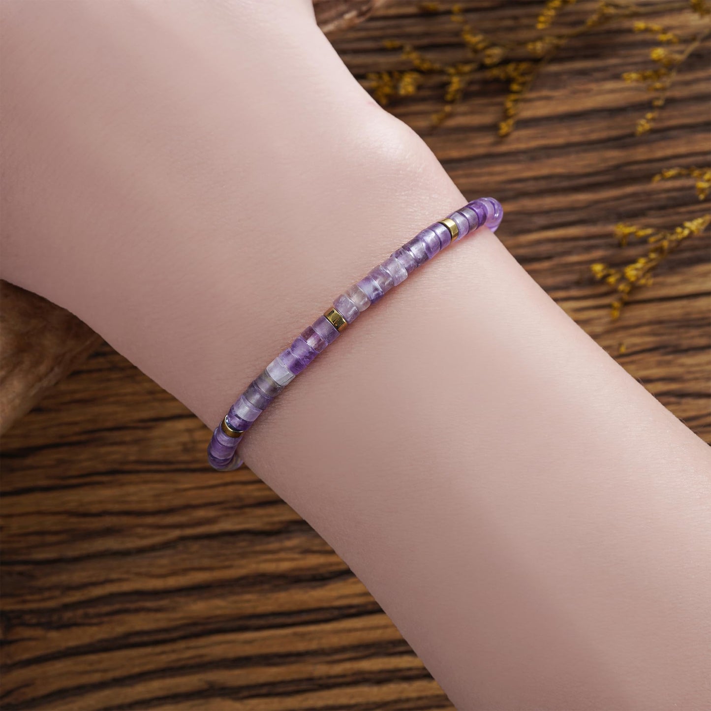 Plumiss Inspirational Gifts Bracelets for Women, Boho Handmade Natural Amethyst Stone Purple Beaded Bracelets, Life is Tough But So are You Bracelet