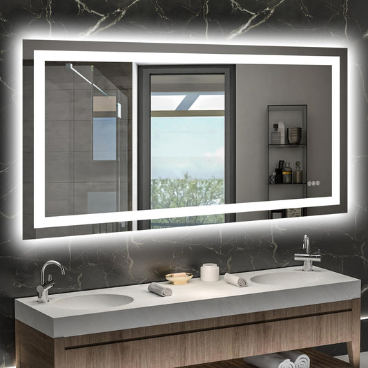 Hivone 55X30 LED Bathroom Mirror with Lights, Anti-Fog, Dimmable, Backlit + Front Lit, Smart Bathroom Vanity Mirror, Memory Function, Shatterproof, Tempered Glass (Horizontal/Vertical)
