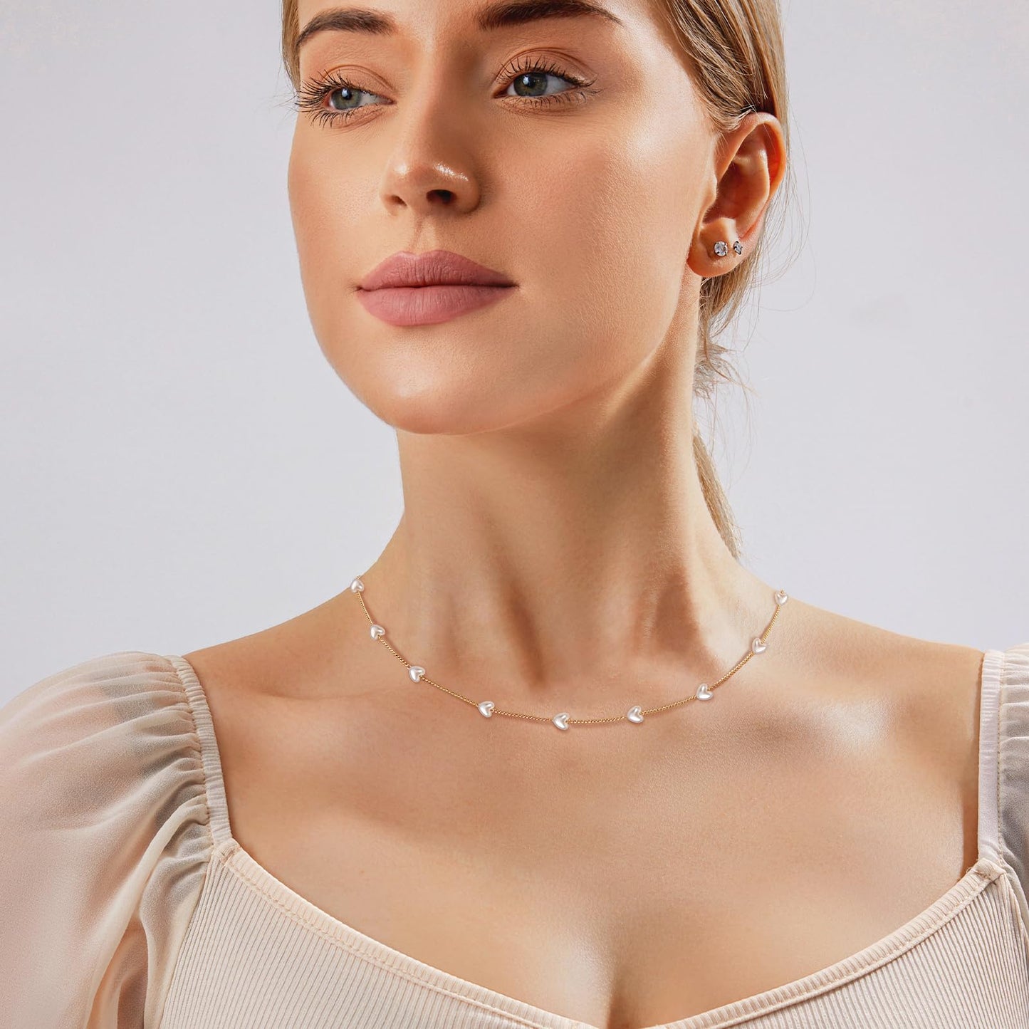 Zeffy Gold Pearl Necklace Heart Necklace as Pearls Jewelry Dainty Necklaces for Women Summer Jewelrys Gold and Pearl Choker for White Pearls Necklaces as Wedding Jewelry Gift