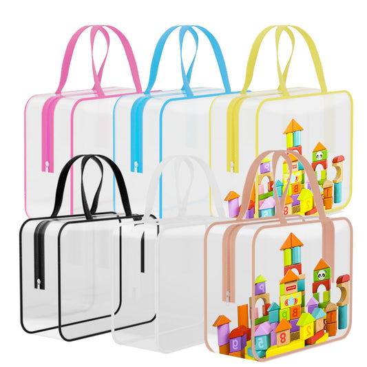 6 Packs Large Toy Storage Bags PVC Waterproof Organizers Toy Bags Reusable Clear PVC Board Game Storage with Zipper and Handle for Board Games, Building Blocks, Puzzles, Toys and Handmade Accessories