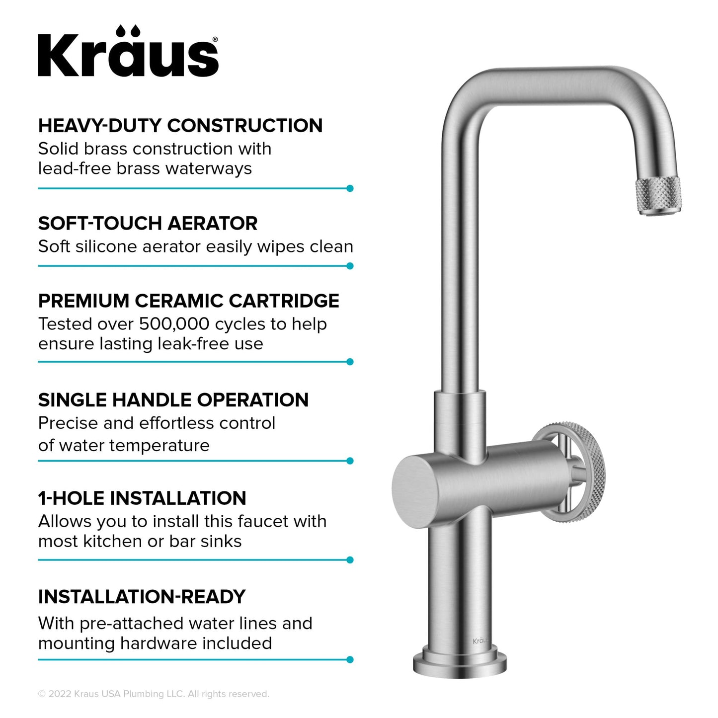 KRAUS Urbix Industrial Single Handle Bar Kitchen Faucet in Brushed Gold, KPF-3127BG