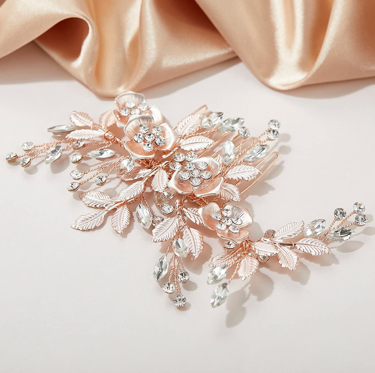 SWEETV Metal Hair Comb, Rhinestone Bridal Hair Clip - Handmade Wedding Hair Accessories for Brides and Bridesmaid, Rose Gold