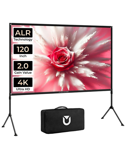 ULTIMEA 120 inch E-ALR Projector Screen with Stand, 80% ALR Portable Silver Projector Screen 2.0 Gain Value for Outdoor Daytime & Home Theater, 4K Full HD Movie Screen, Photon 120