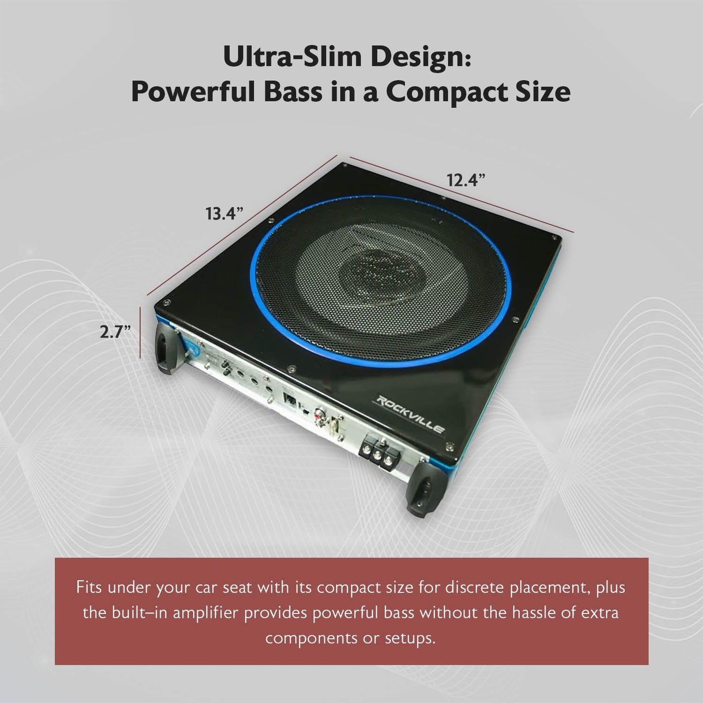 Rockville RW10CA 800W Peak Slim 10" Active Powered Car Subwoofer, Built-in Amp, Hardwired Remote Control, Low Profile Design for Compact Car Audio Systems